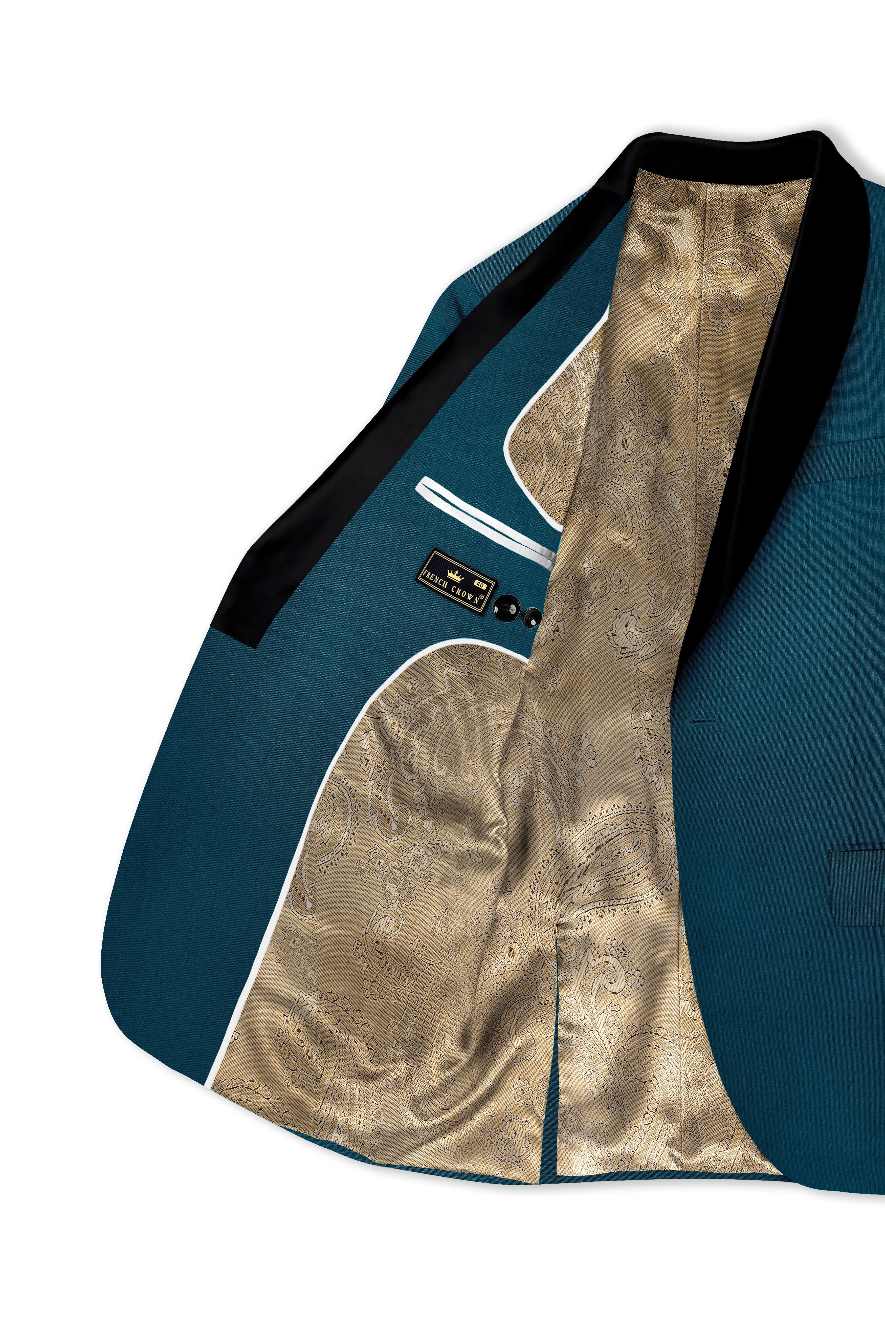 Sapphire-Peacock Blue Wool Rich Tuxedo Slight Stretch Suit