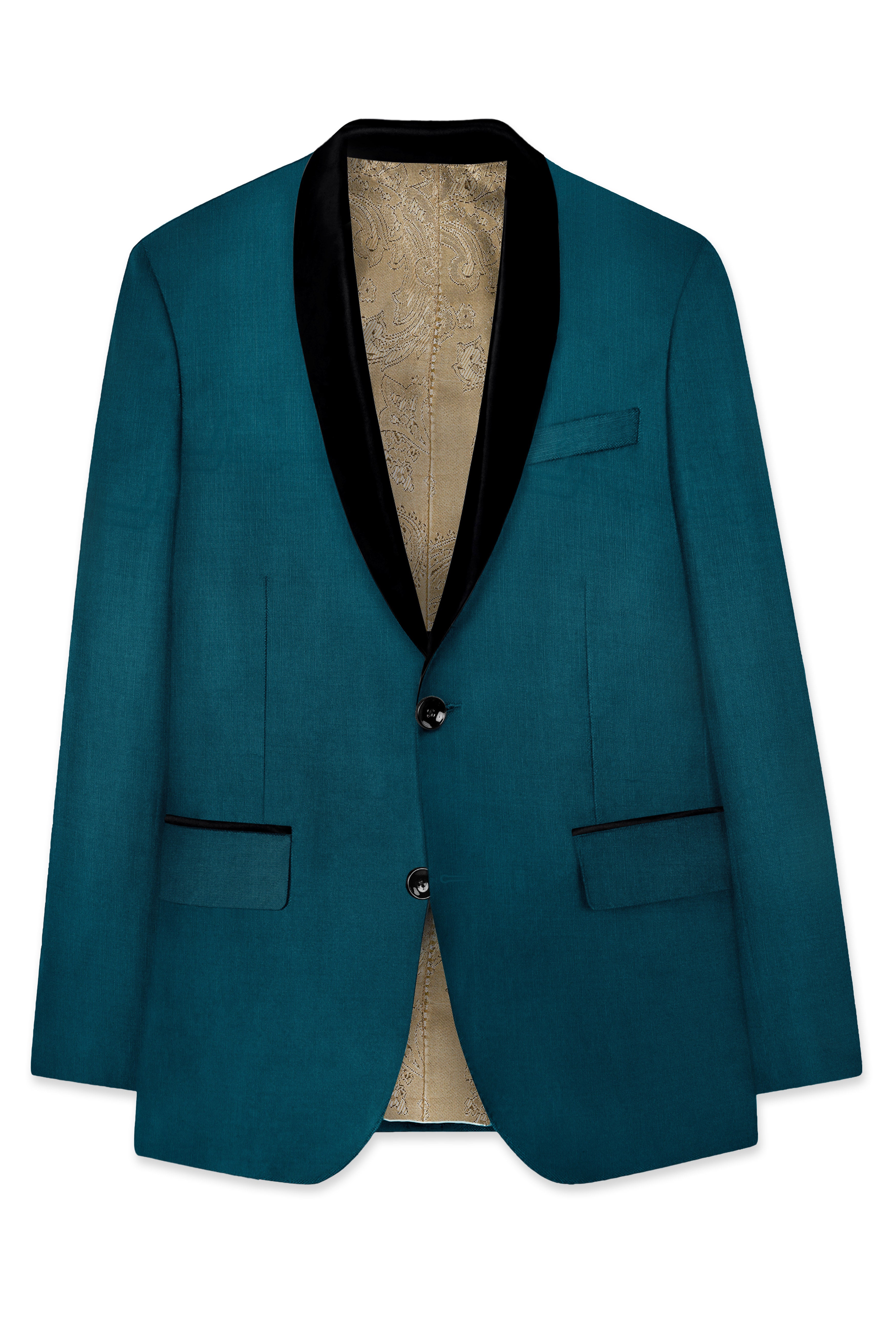 Sapphire-Peacock Blue Wool Rich Tuxedo Stretchable Traveler Suit