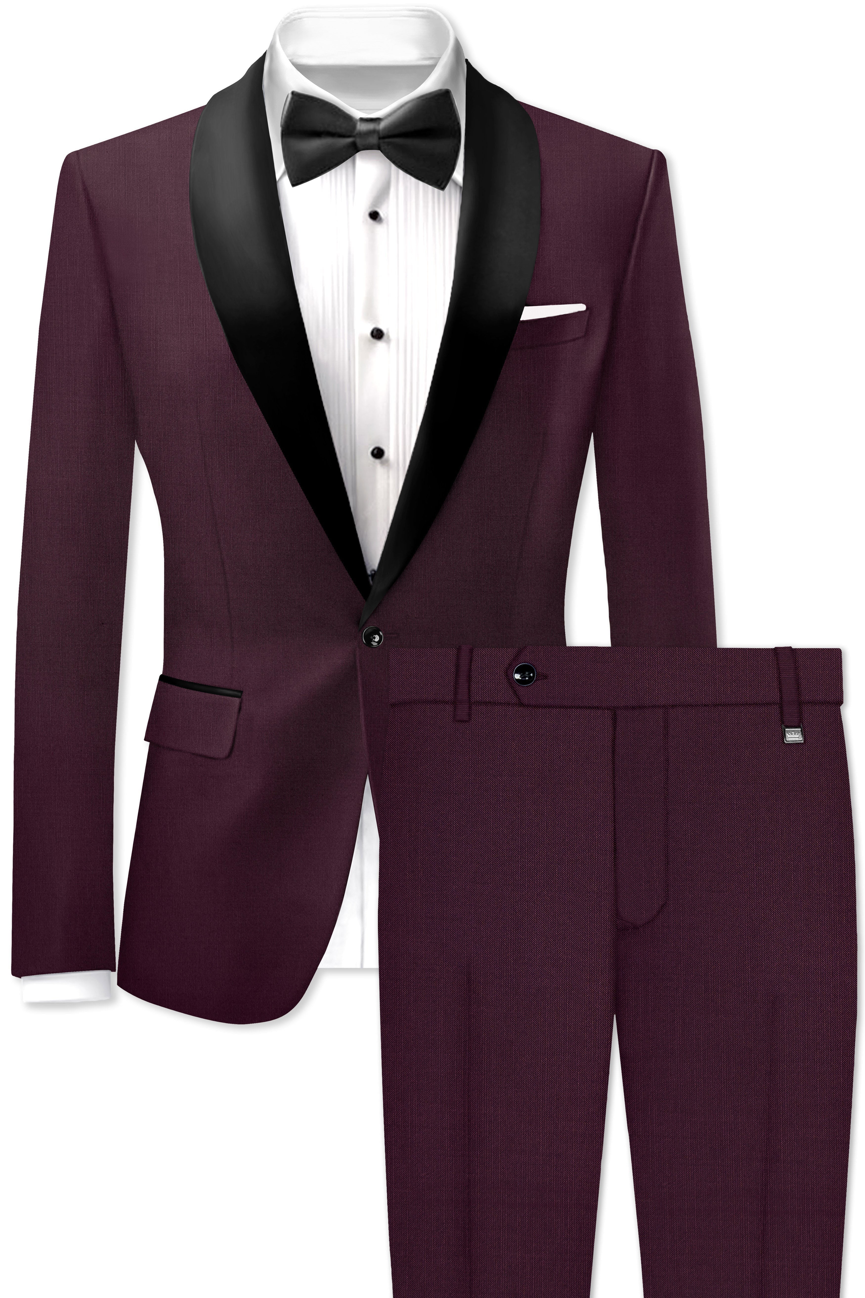 Merlot-Bistre Wine Maroon Wool Rich Tuxedo Slight Stretch Suit