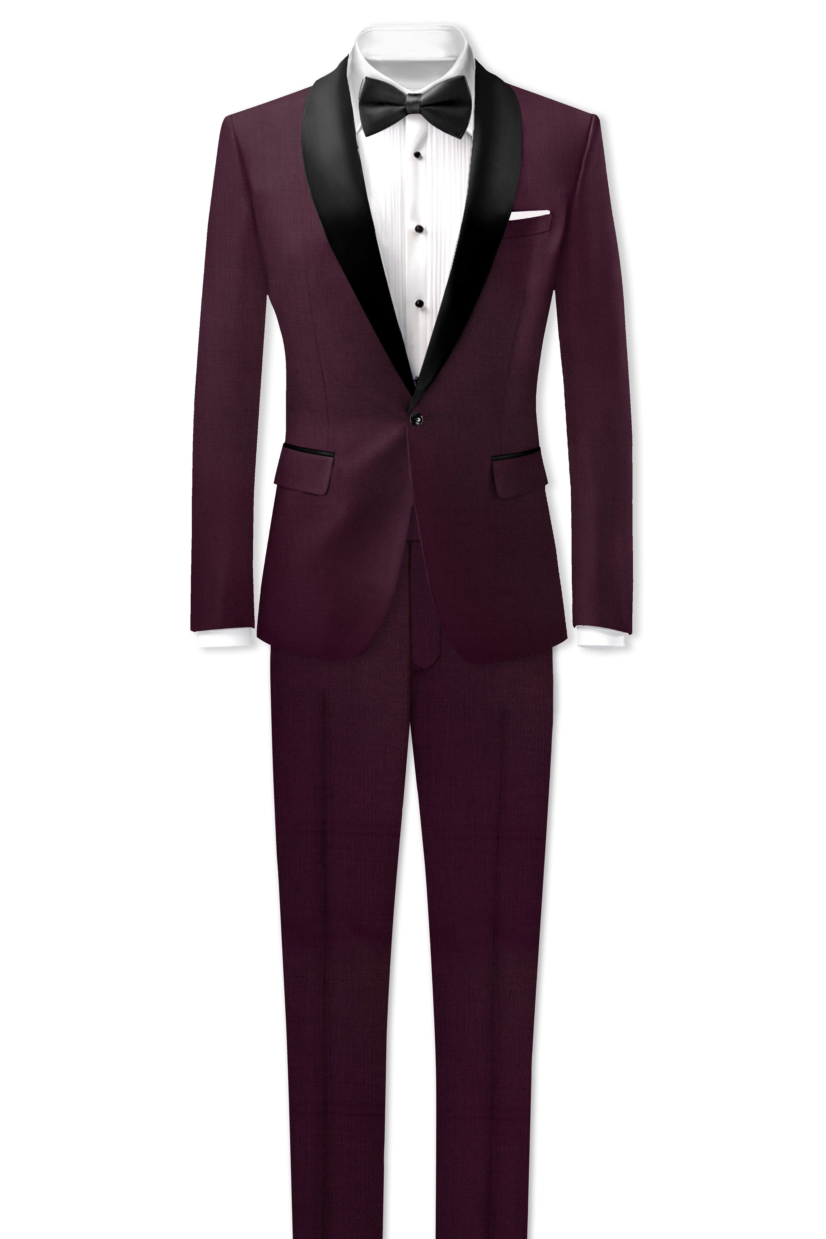 Merlot-Bistre Wine Maroon Wool Rich Tuxedo Slight Stretch Suit