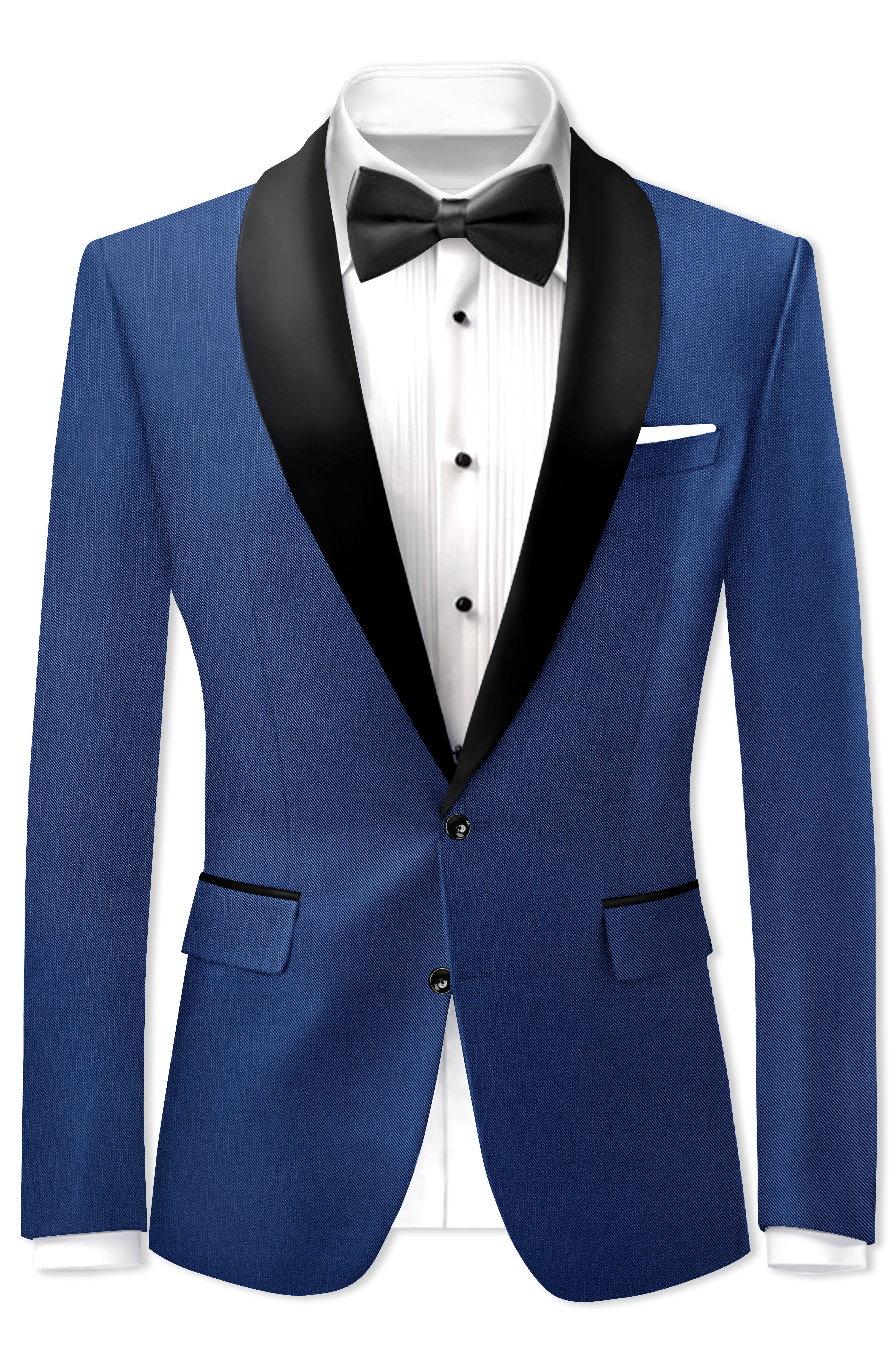 Marinoir-Cello Blue Wool Rich Tuxedo Stretchable Traveler Suit