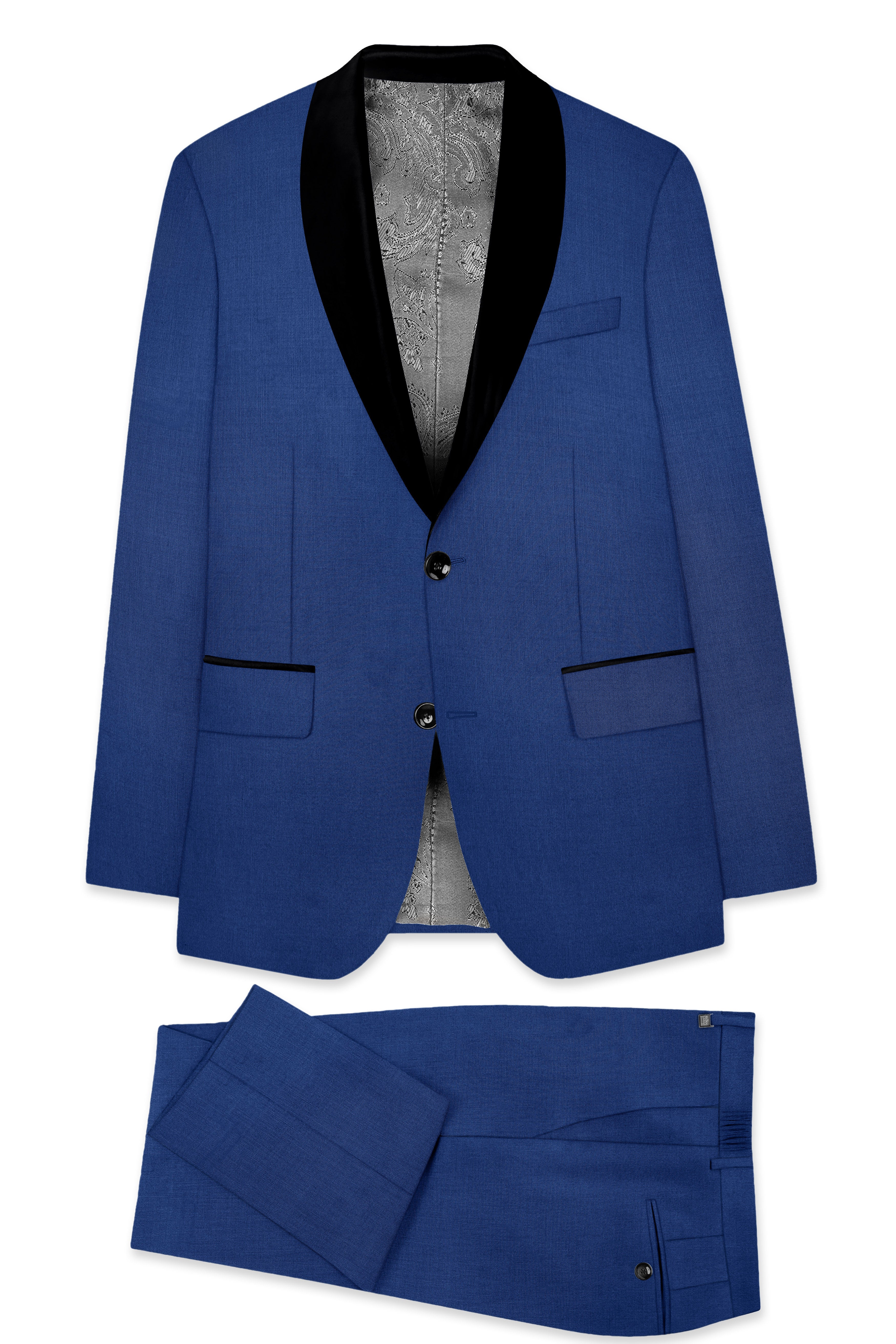 Marinoir-Cello Blue Wool Rich Tuxedo Stretchable Traveler Suit