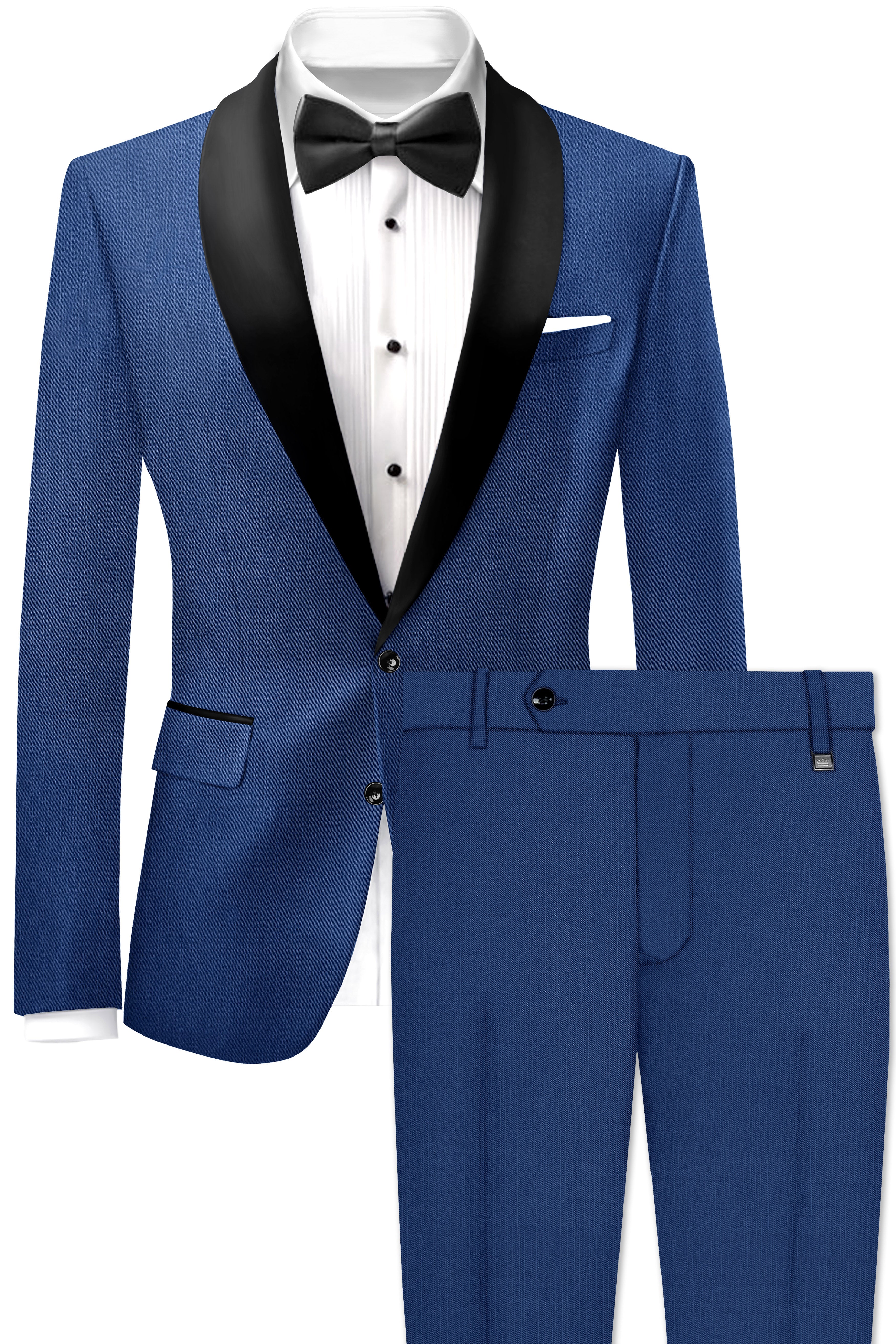 Marinoir-Cello Blue Wool Rich Tuxedo Stretchable Traveler Suit
