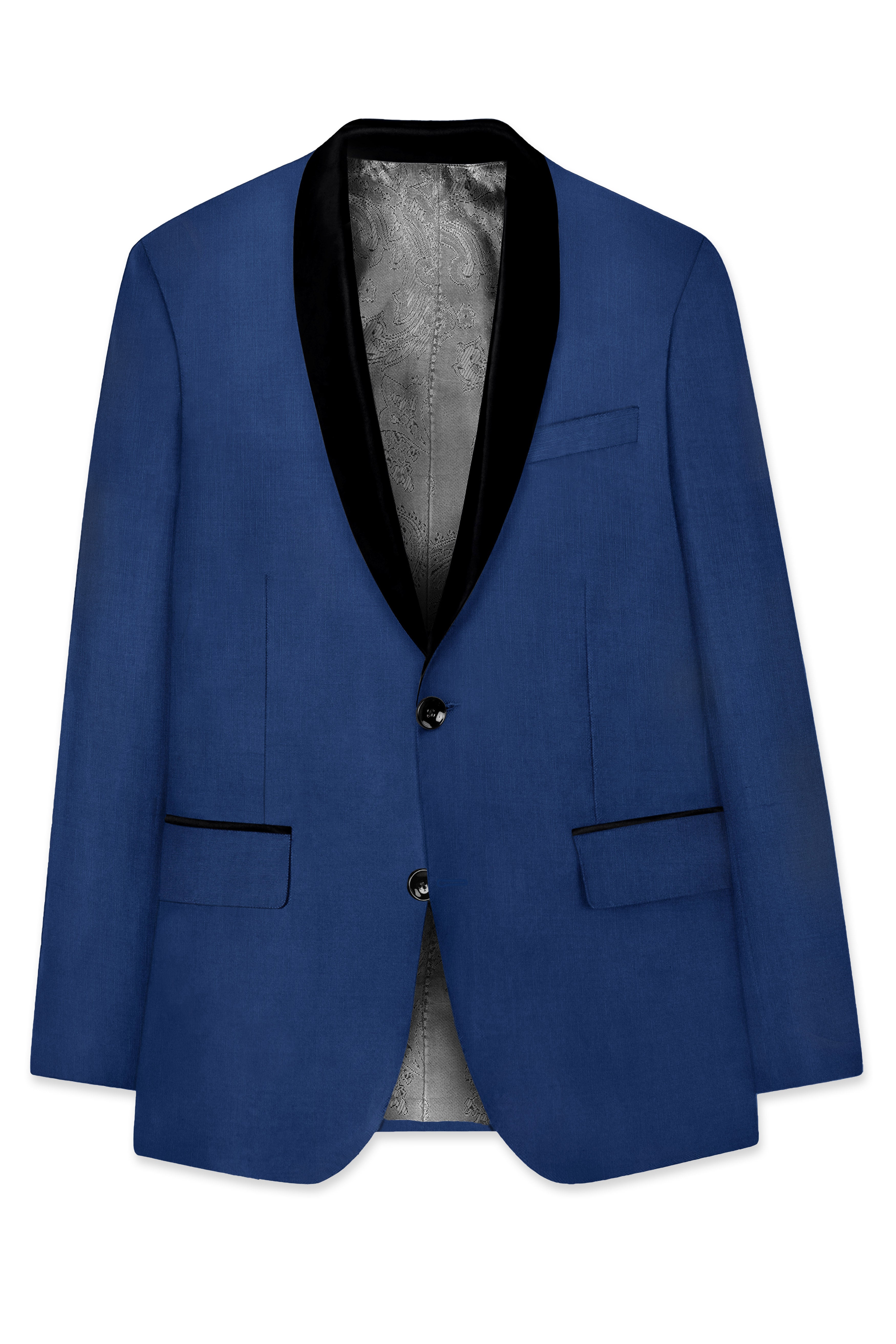 Marinoir-Cello Blue Wool Rich Tuxedo Stretchable Traveler Suit