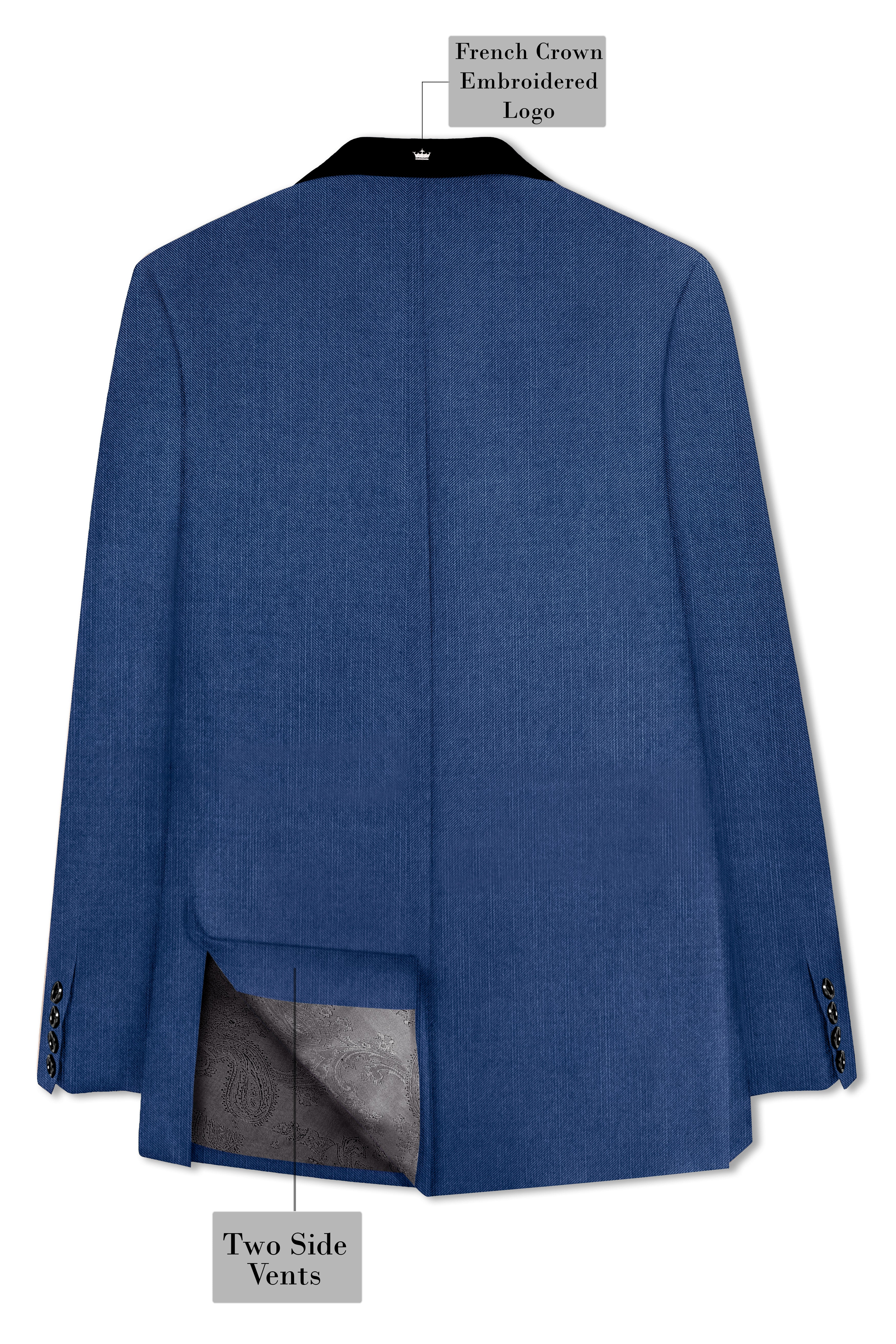 Marinoir-Cello Blue Wool Rich Tuxedo Stretchable Traveler Suit