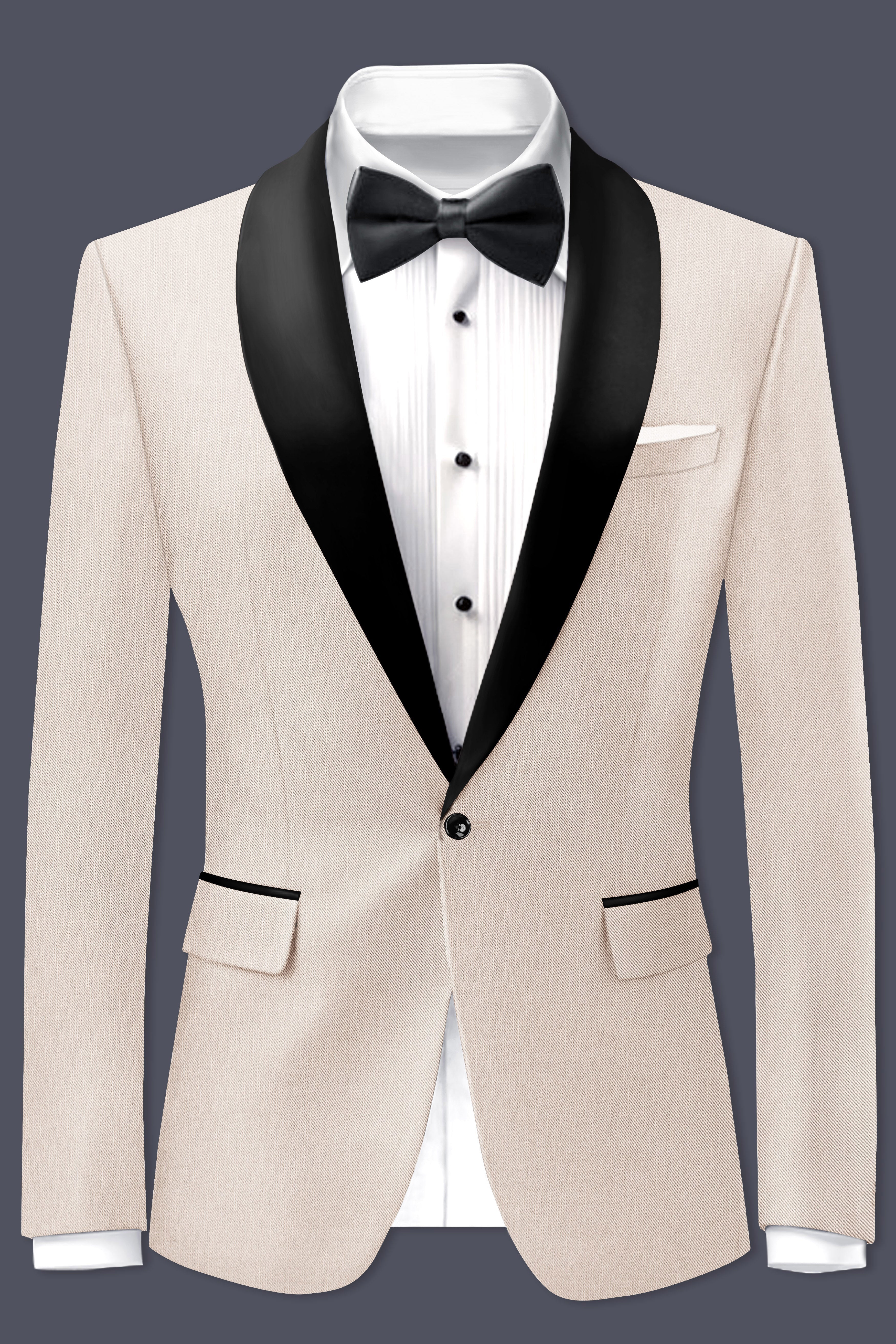 Velivon-Bizarre Cream Wool Rich Tuxedo Slight Stretch Suit