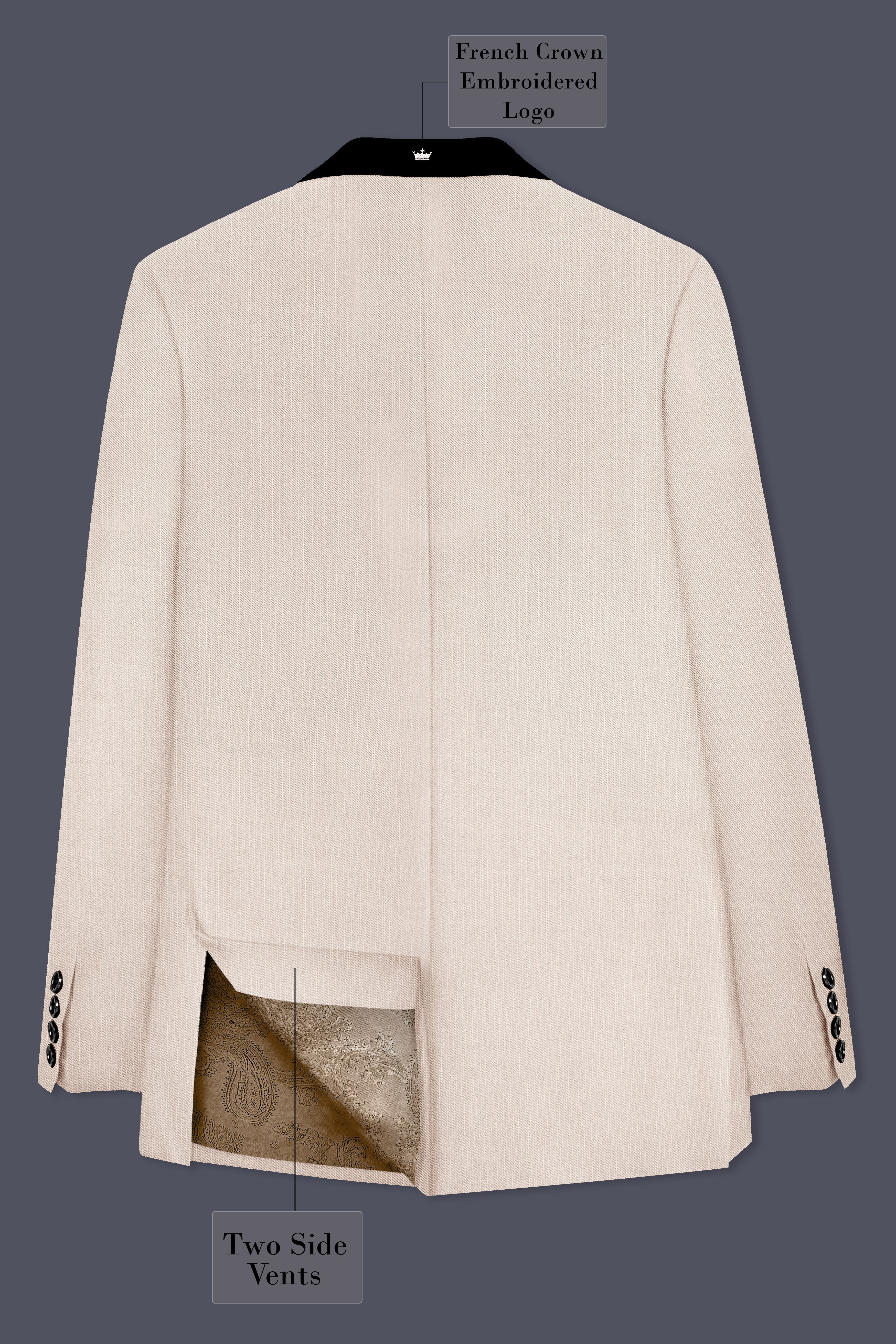 Velivon-Bizarre Cream Wool Rich Tuxedo Stretchable Traveler Suit