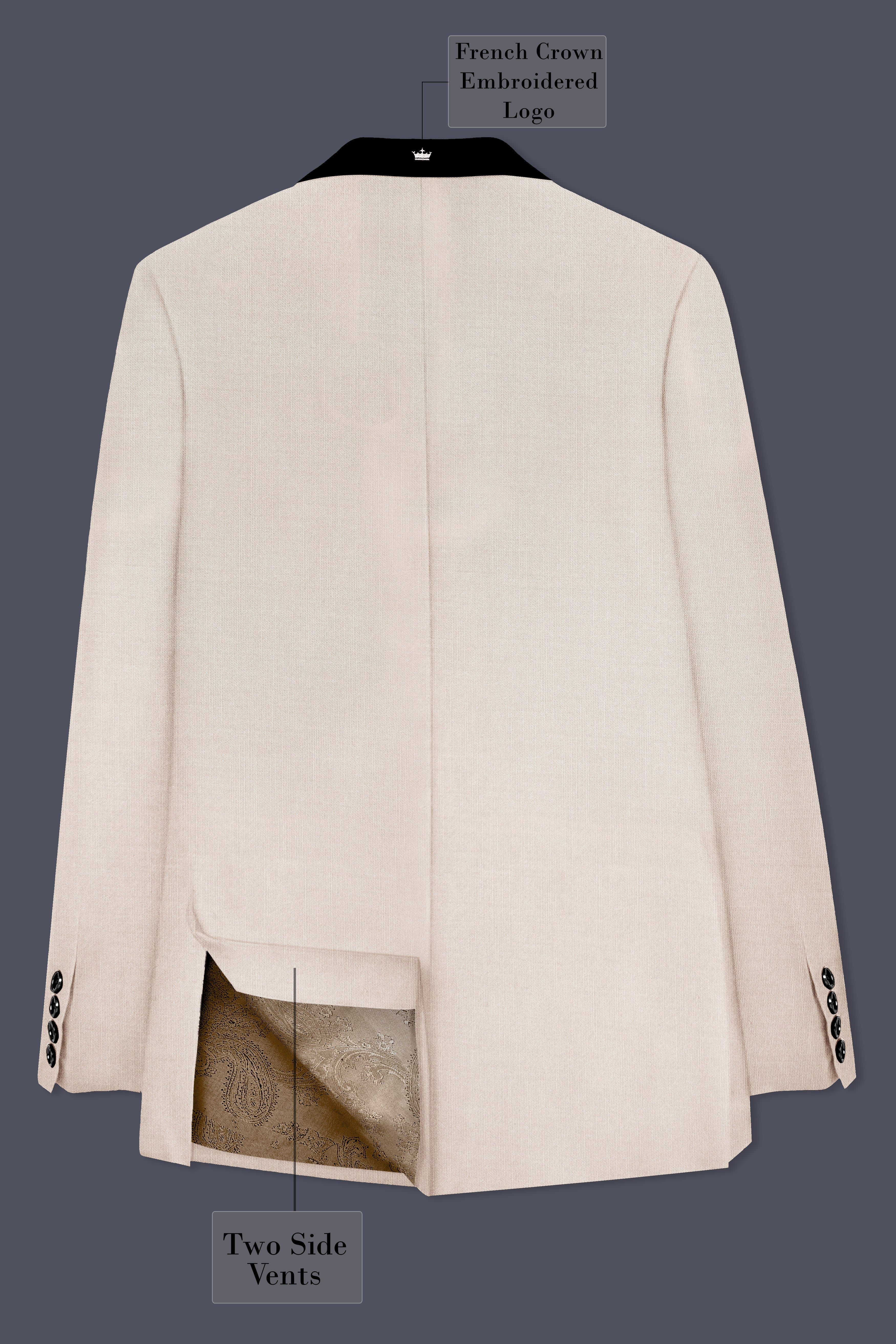 Velivon-Bizarre Cream Wool Rich Tuxedo Slight Stretch Suit