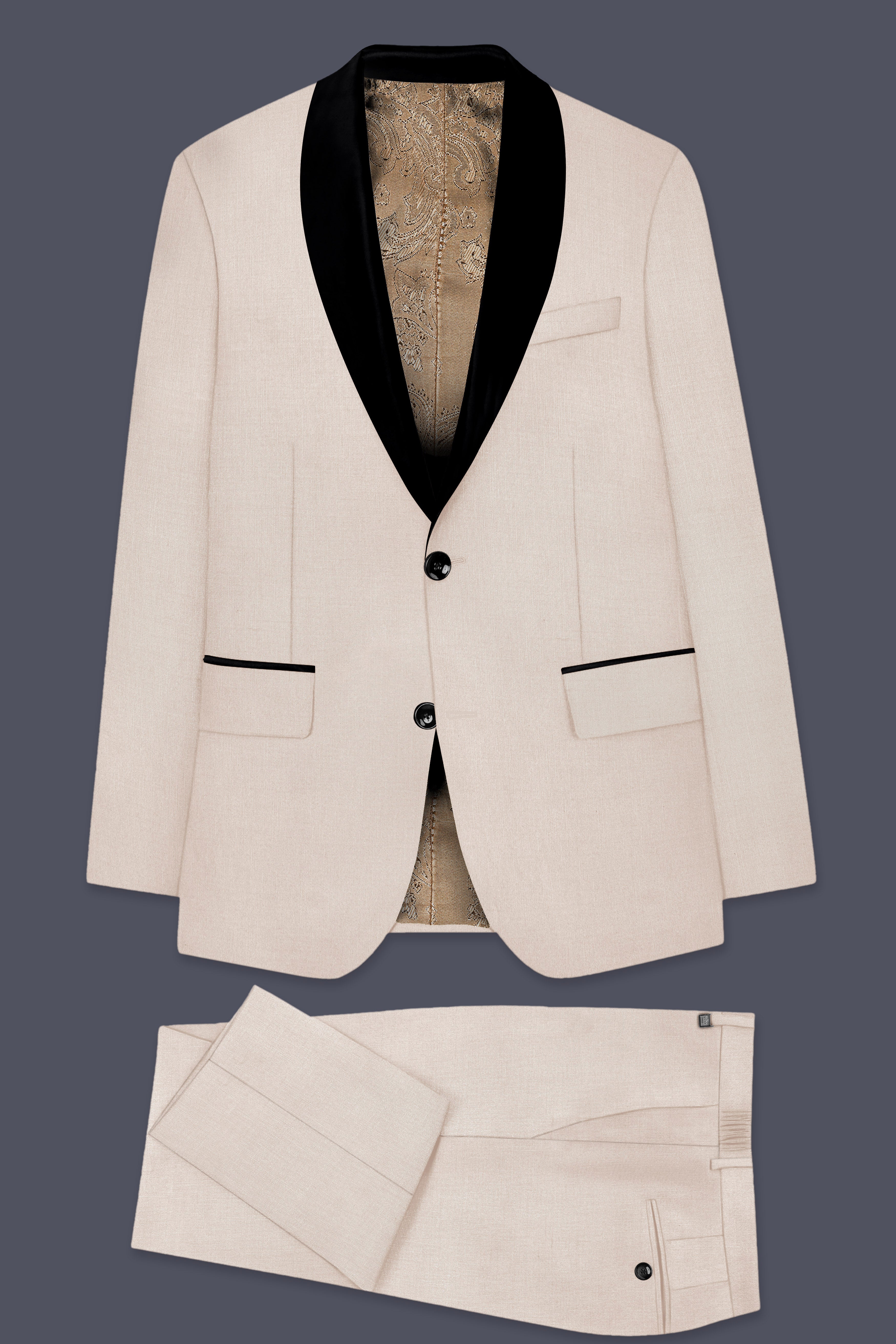 Biscotti-Parchment Cream Wool Rich Tuxedo Stretchable Traveler Suit