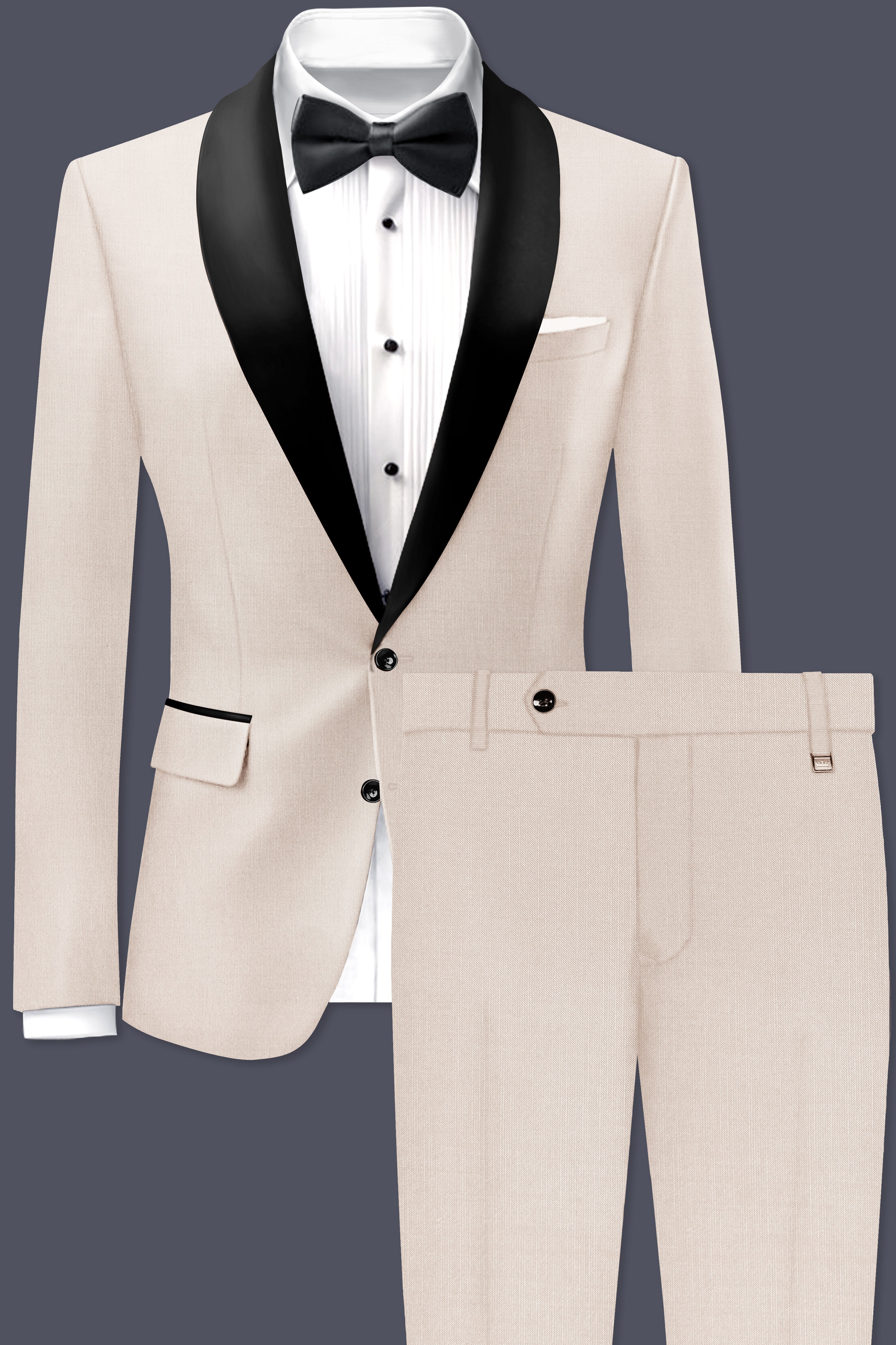 Biscotti-Parchment Cream Wool Rich Tuxedo Stretchable Traveler Suit