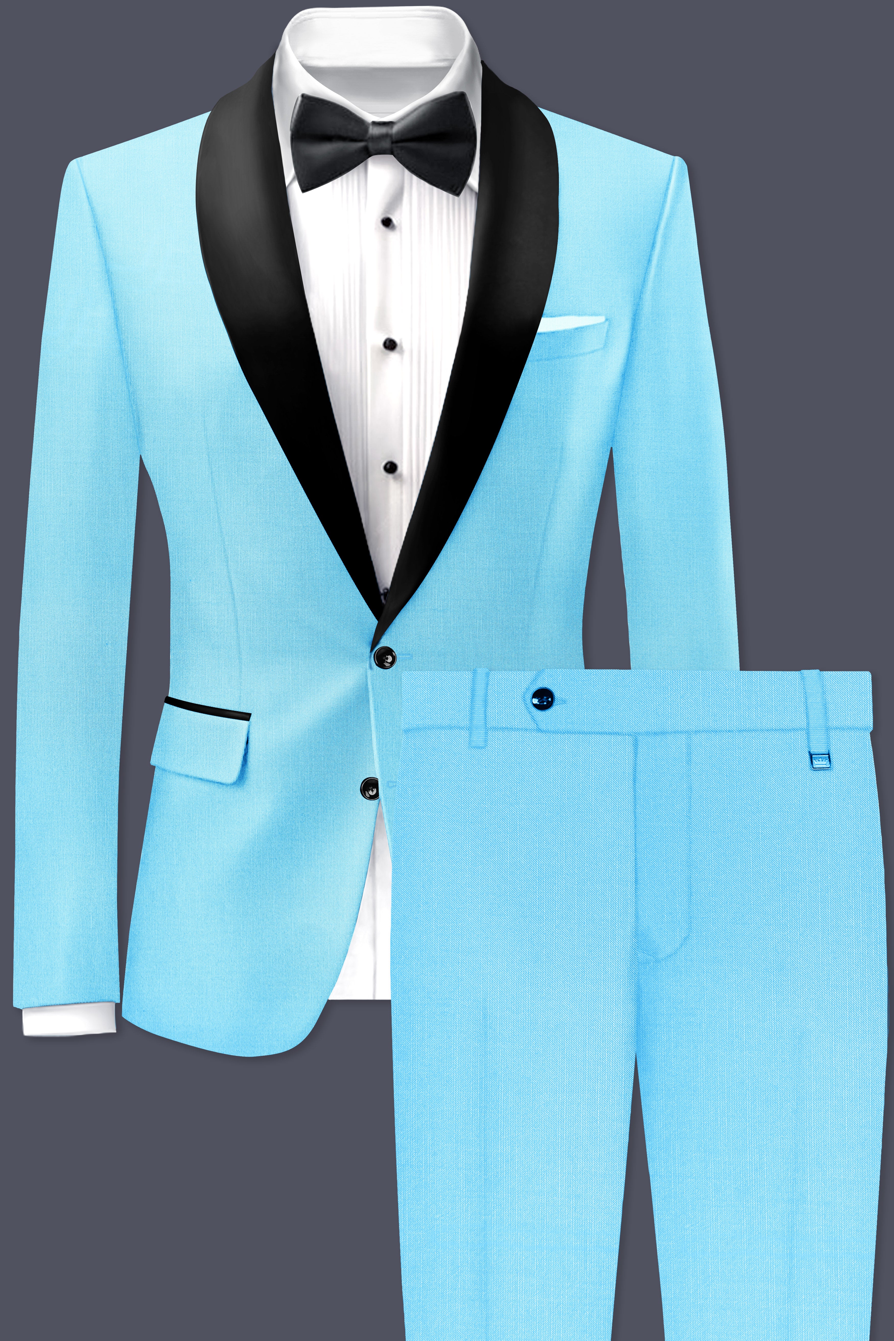 Iceland-Aquamarine Blue Wool Rich Tuxedo Stretchable Traveler Suit