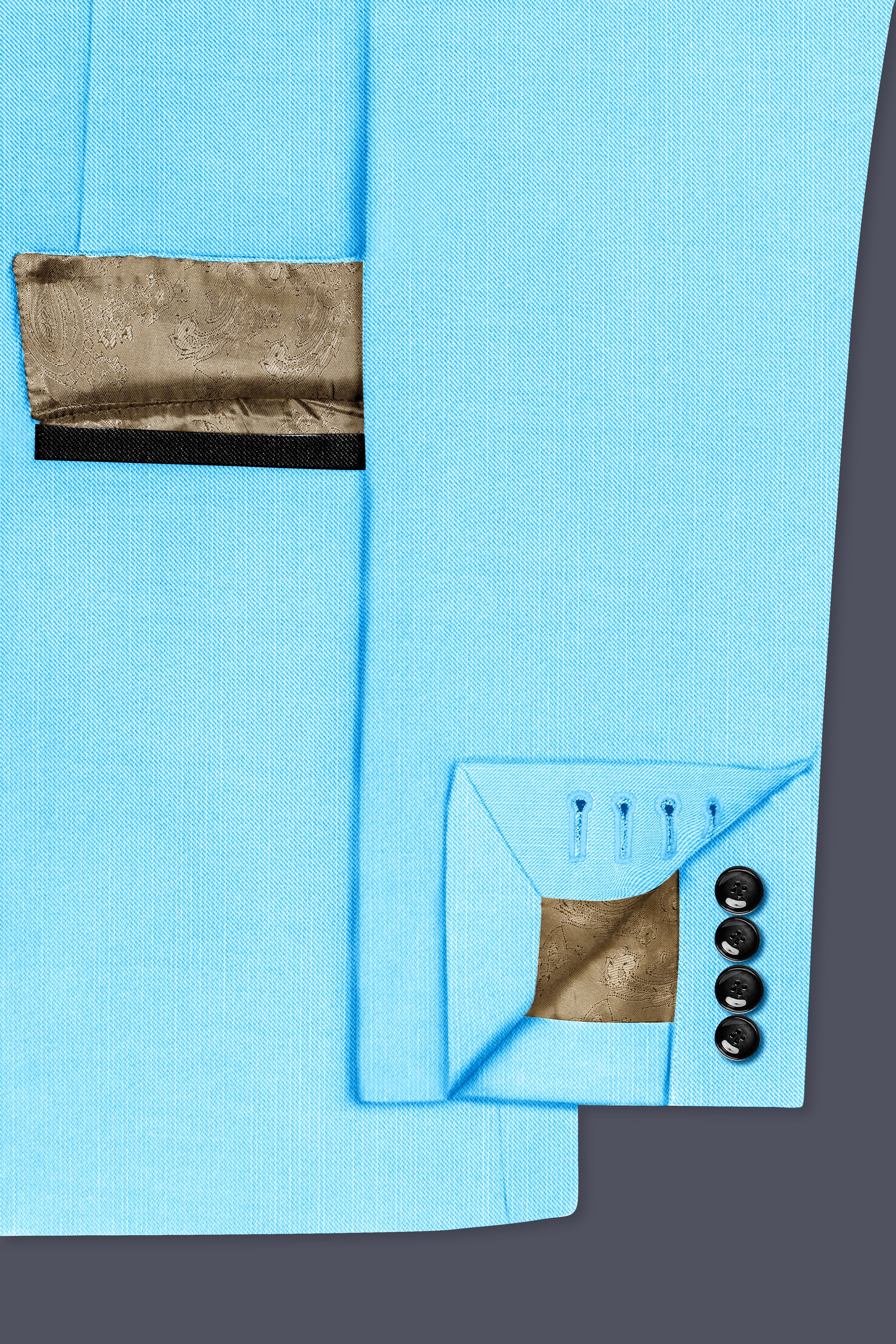 Iceland-Aquamarine Blue Wool Richa Tuxedo Slight Stretch Suit