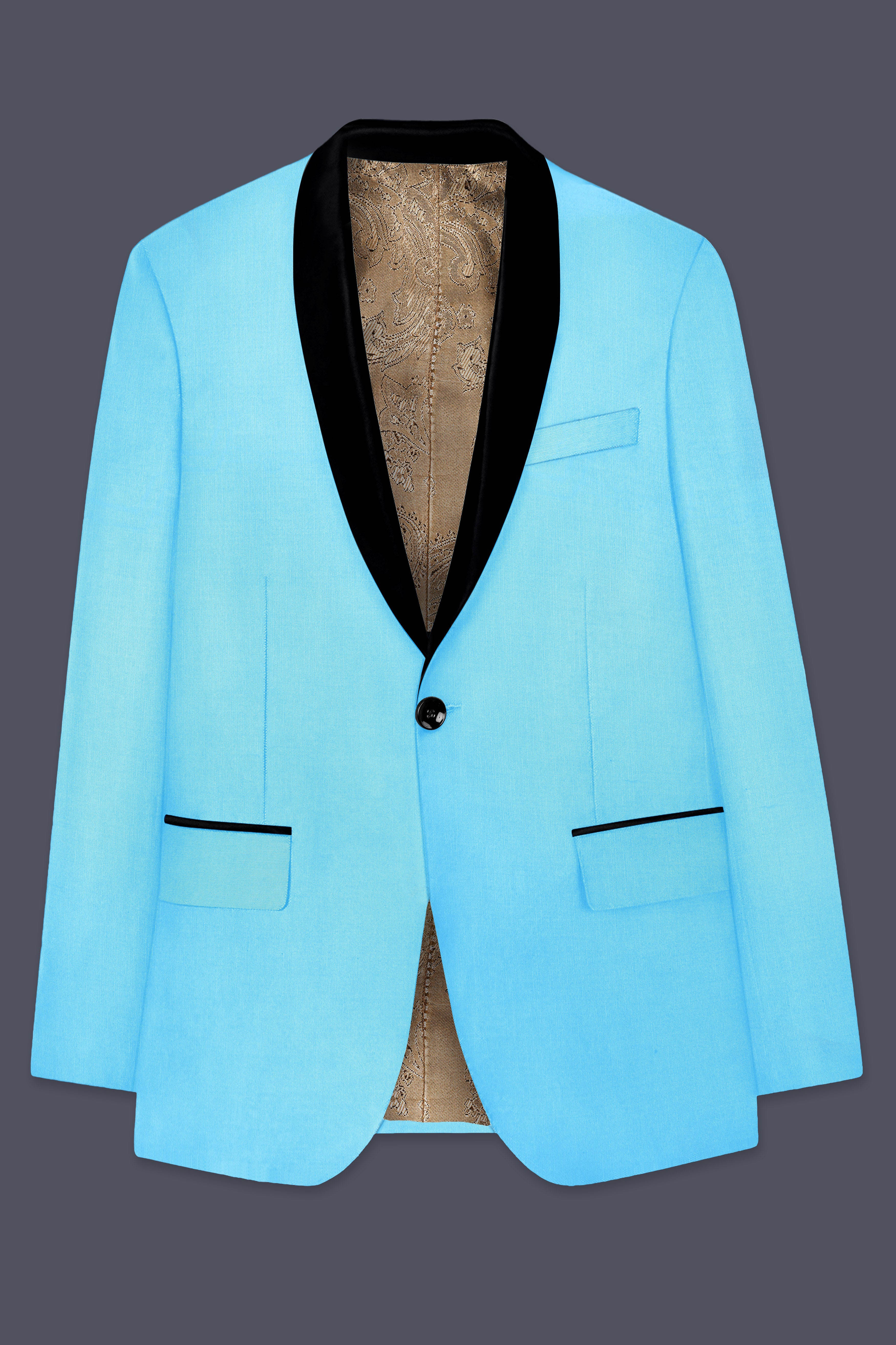 Iceland-Aquamarine Blue Wool Richa Tuxedo Slight Stretch Suit