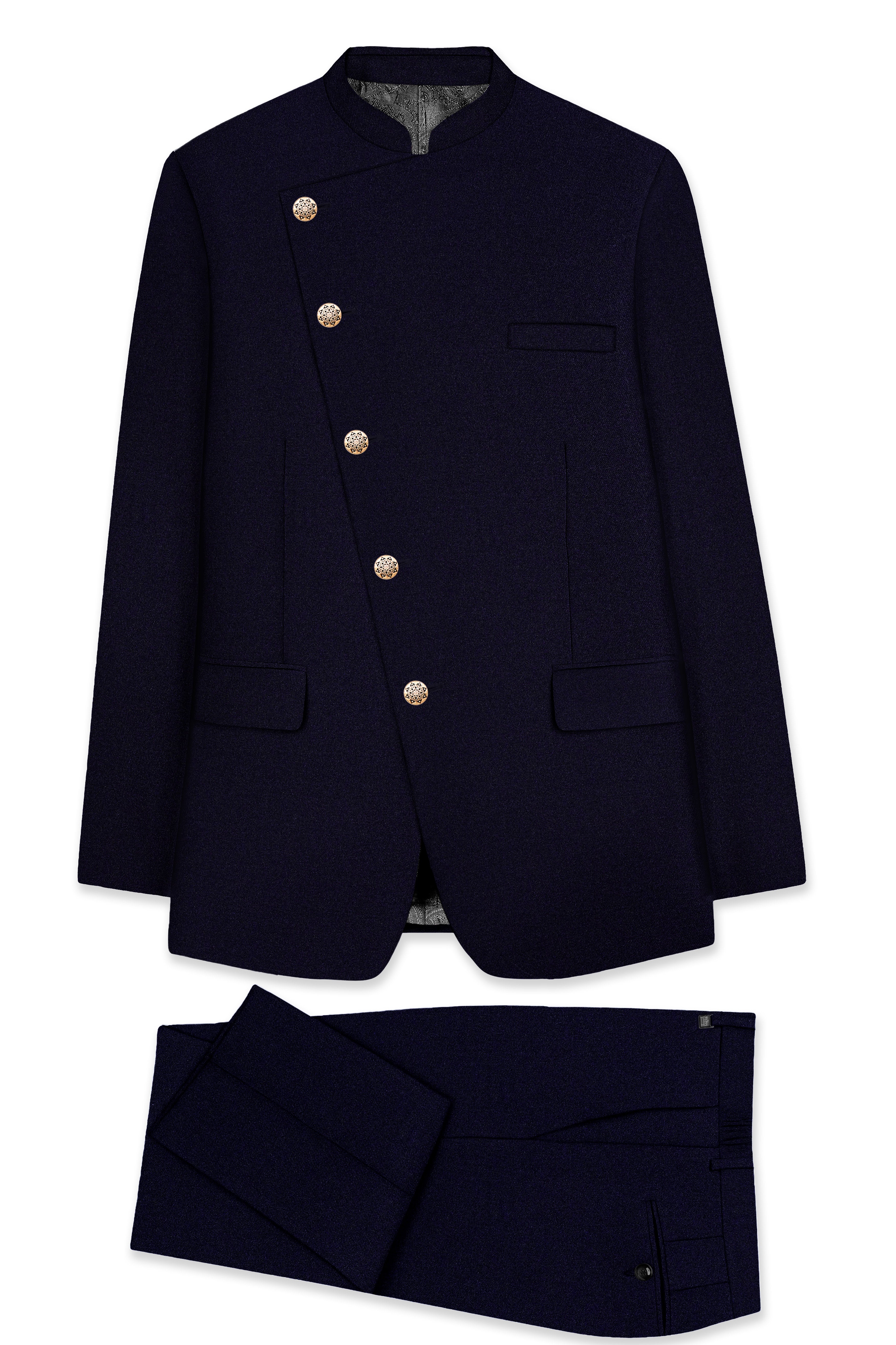 Vistaro-Korean Blue (The Best Blue We Have) Wool Rich Cross Placket Bandhgala Stretchable traveler Suit