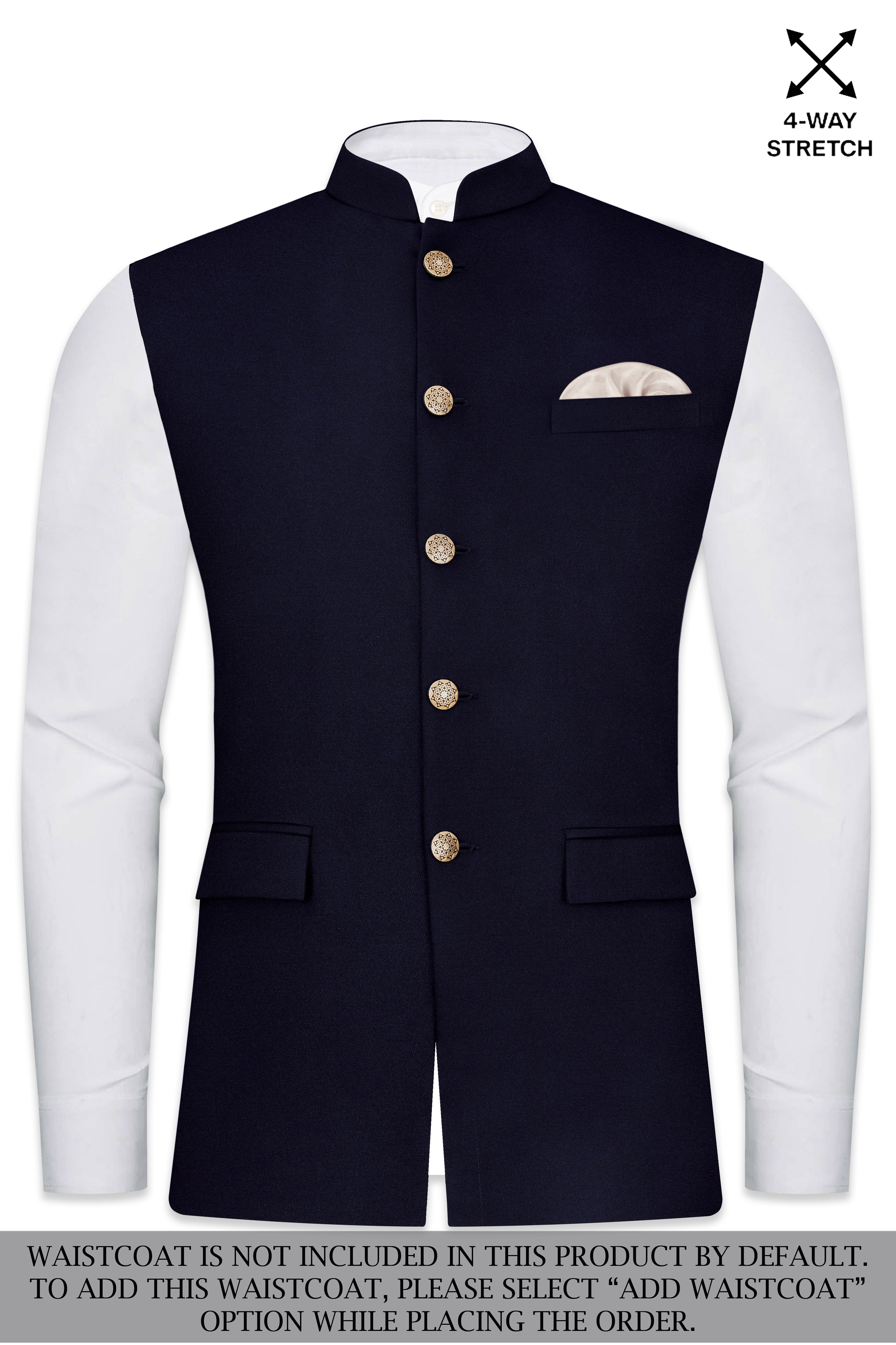 Vistaro-Korean Blue (The Best Blue We Have) 4-Way Stretch Wrinkle-Free Wool Rich Cross Placket Bandhgala Slight Stretch Suit