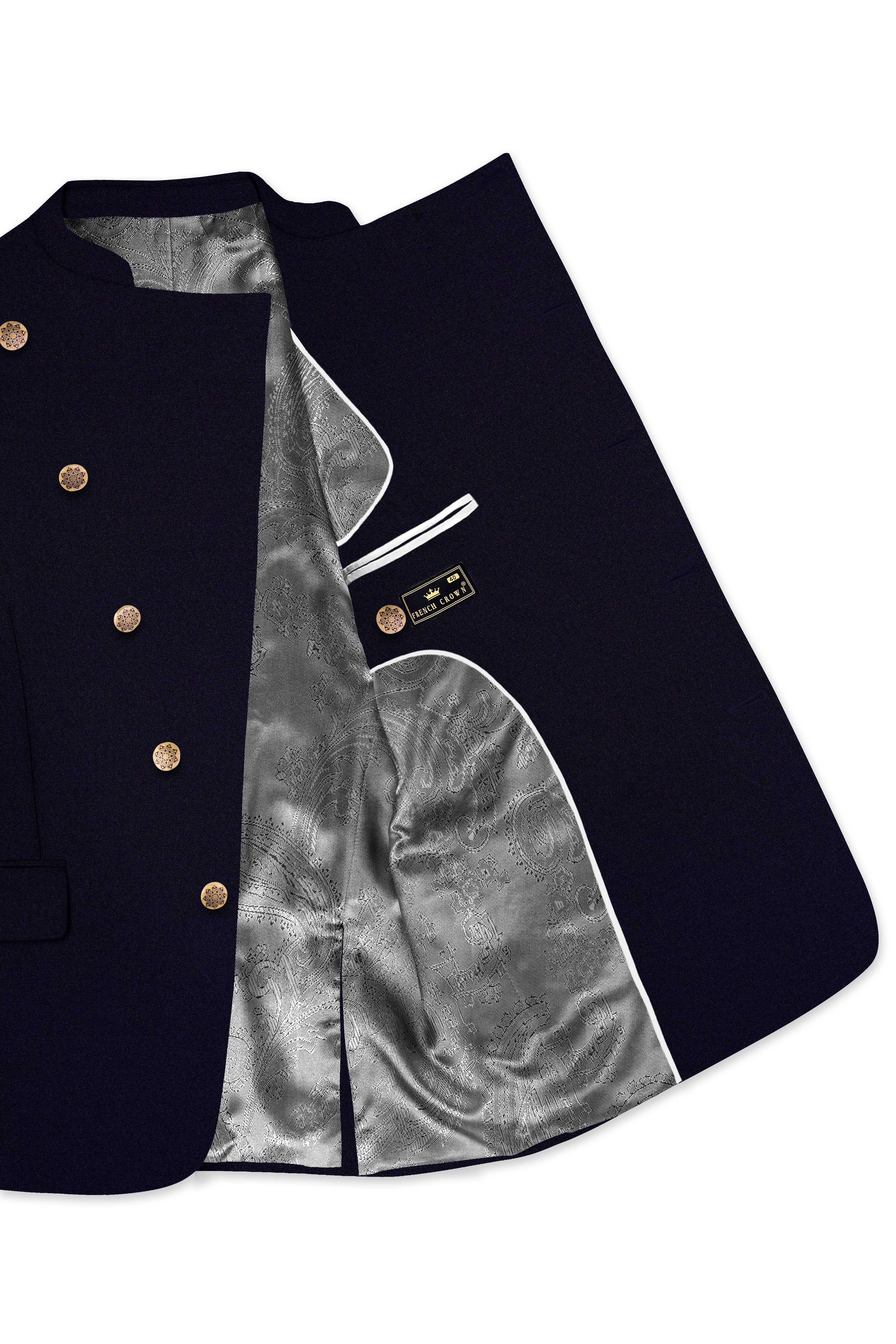 Vistaro-Korean Blue (The Best Blue We Have) 4-Way Stretch Wrinkle-Free Wool Rich Cross Placket Bandhgala Slight Stretch Suit