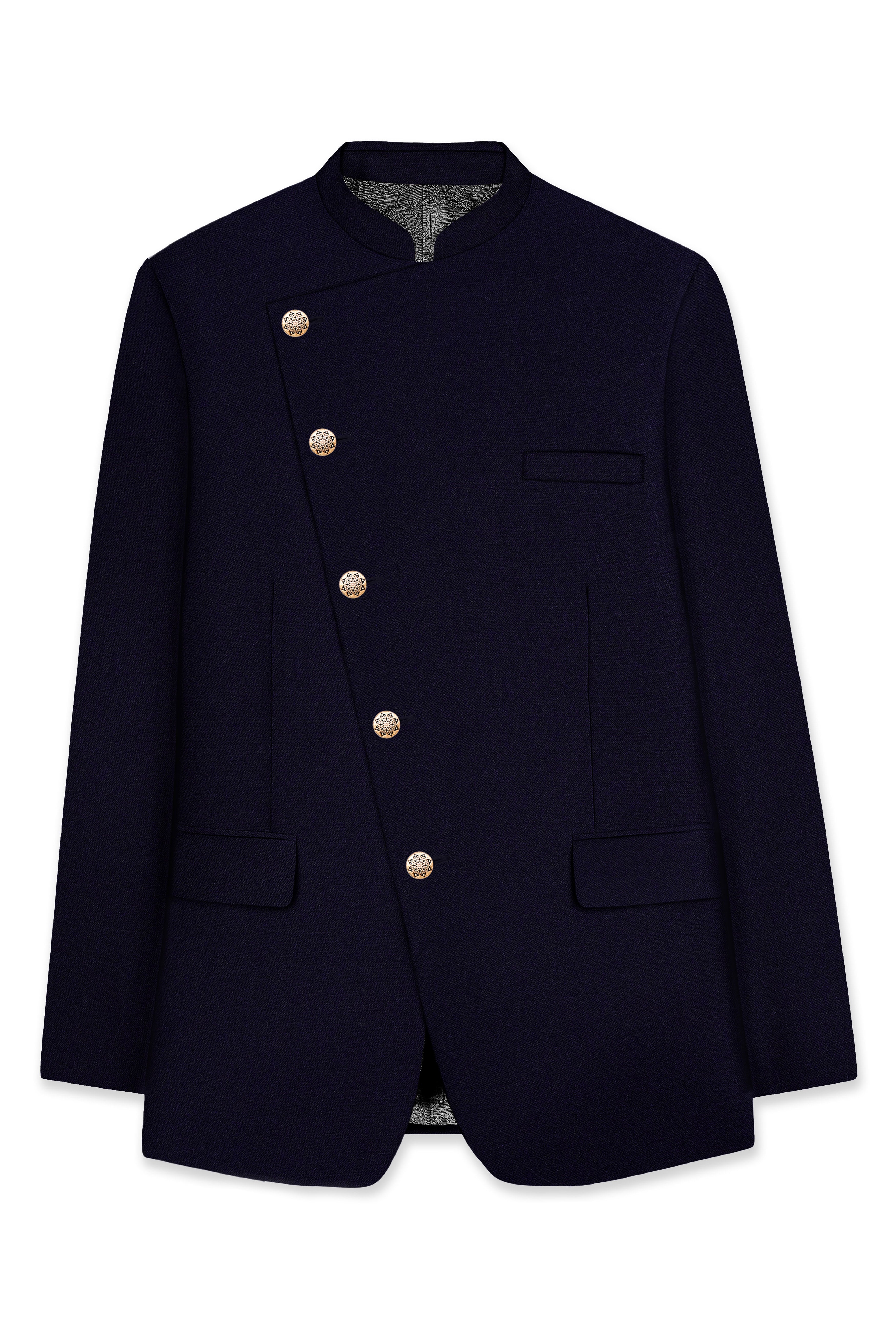 Vistaro-Korean Blue (The Best Blue We Have) Wool Rich Cross Placket Bandhgala Stretchable traveler Suit
