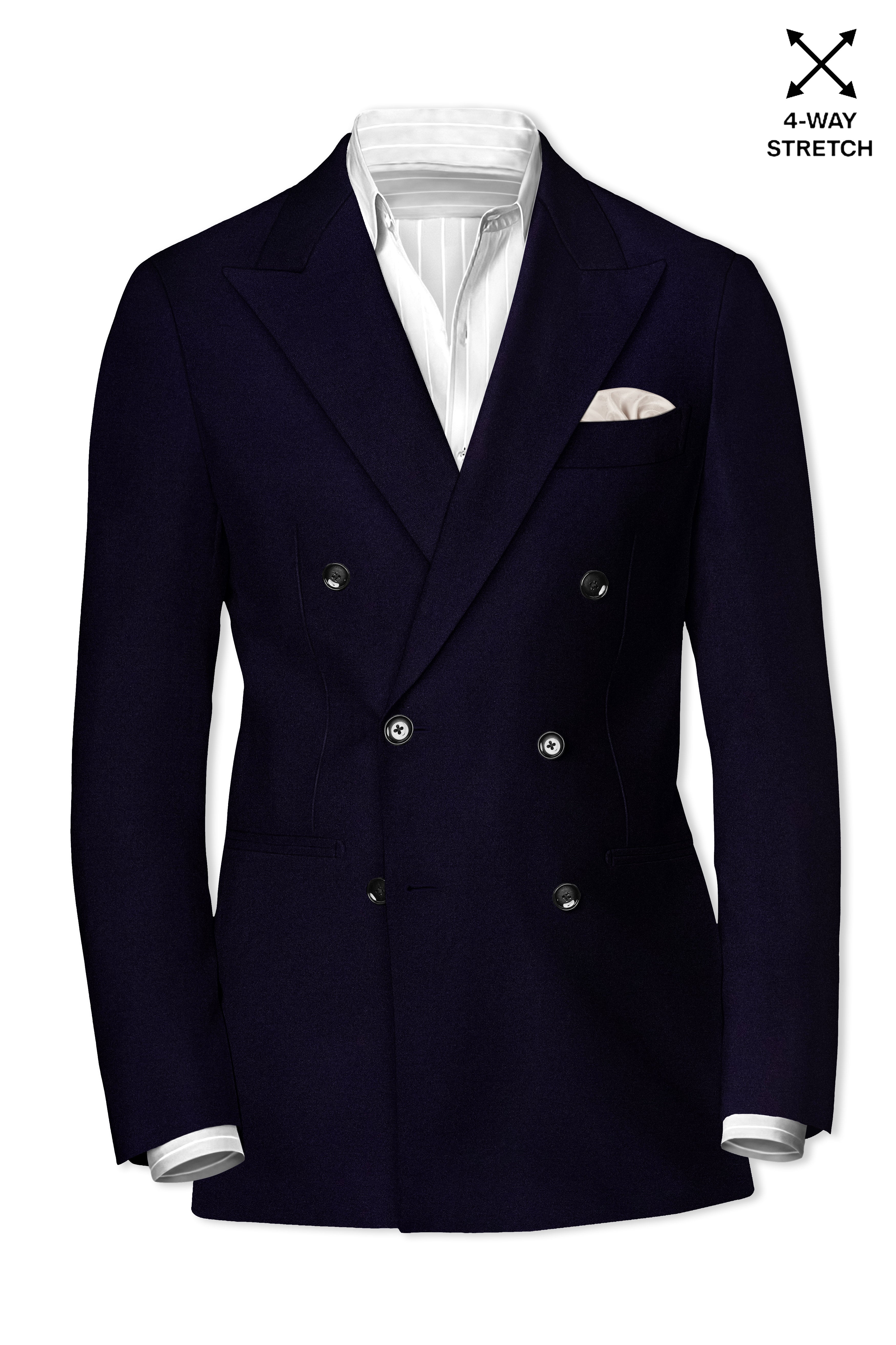 Vistaro-Korean Blue (The Best Blue We Have) 4-Way Stretch Wrinkle-Free Wool Rich Double Breasted Suit