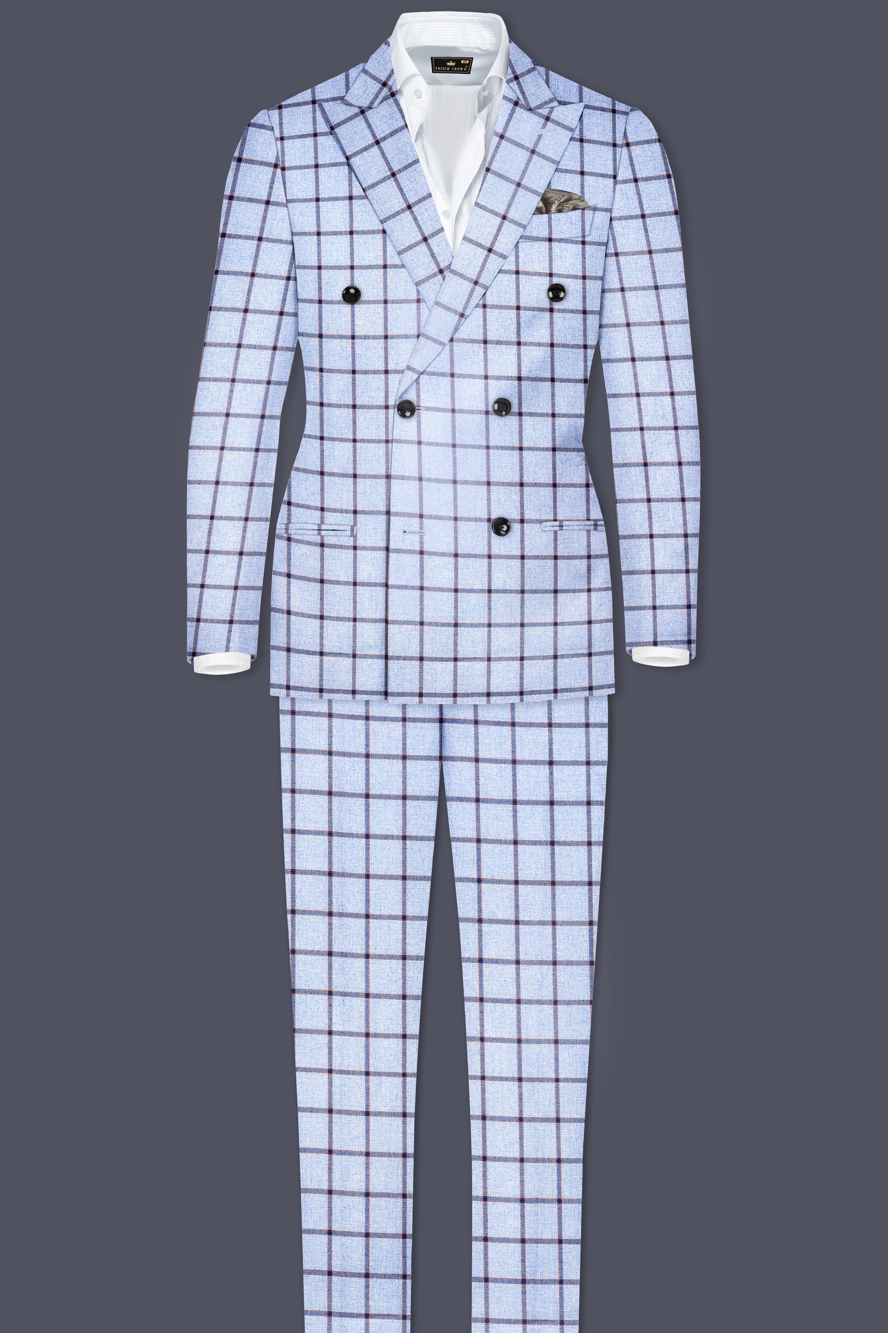 Mistrel-Spun Pearl Gray Windows Wool Rich Double Breasted Suit