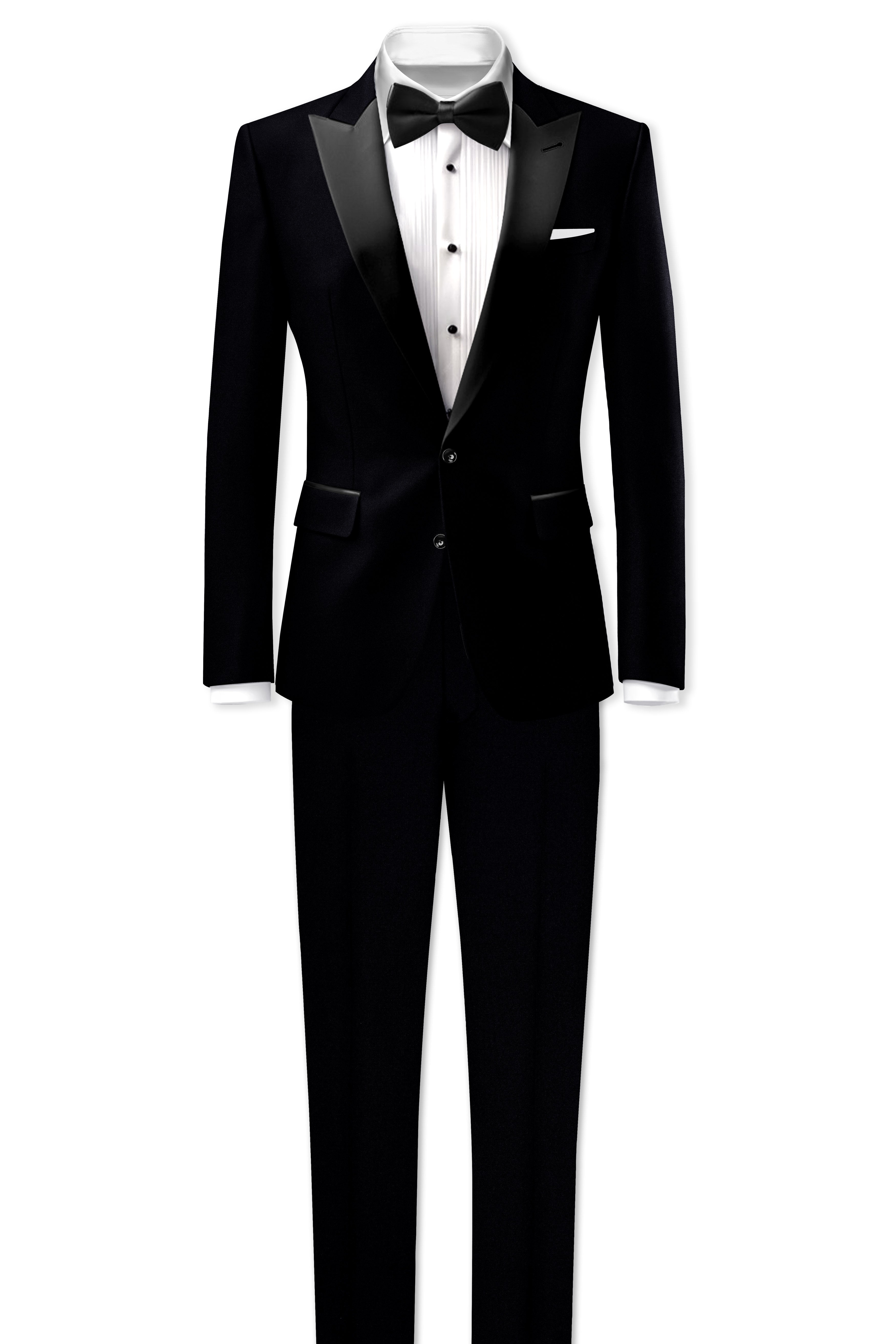 Noirex-Korean Black (The Best Black We Have) Wool Rich Peak Lapel Tuxedo Slight Stretch Suit