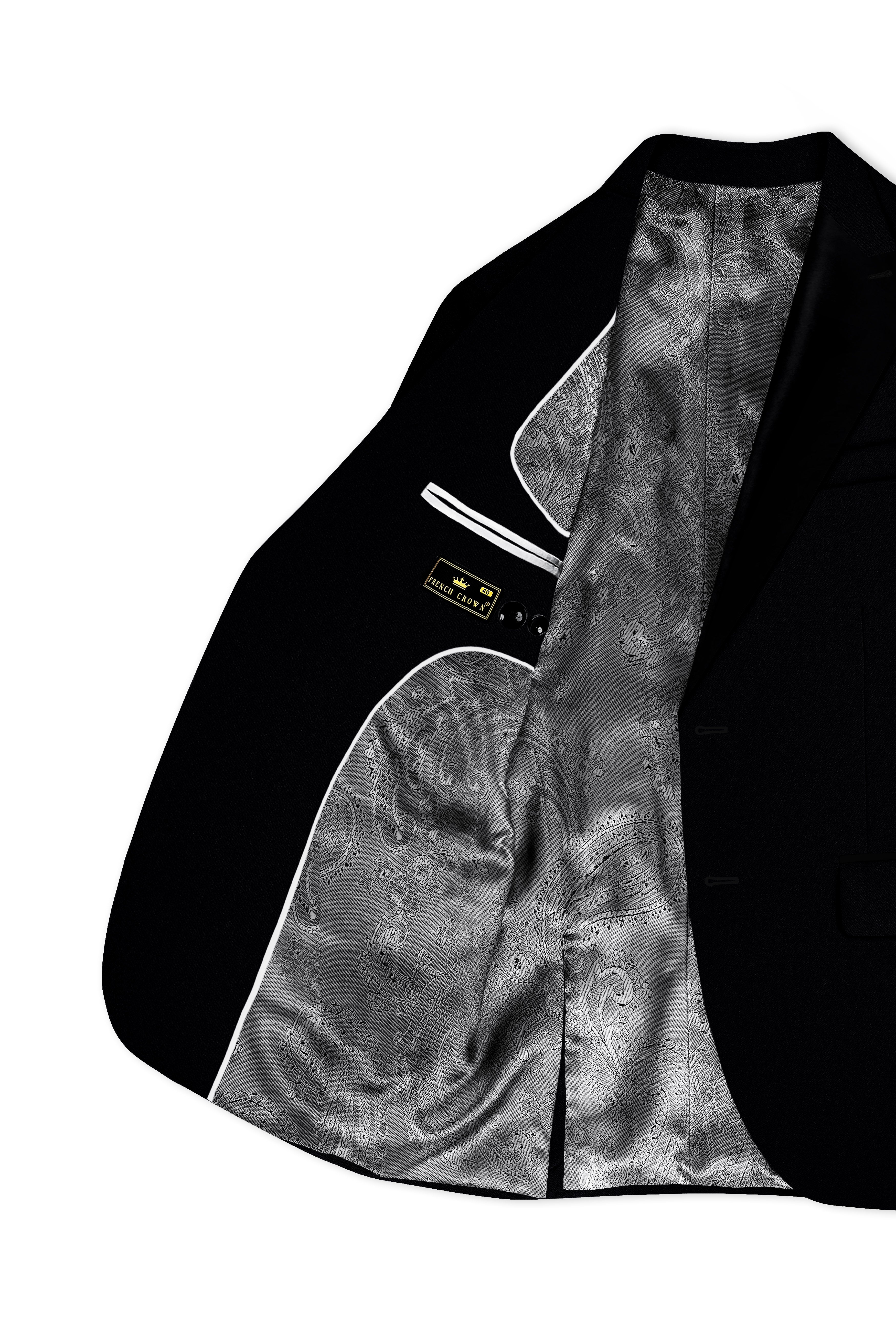 Noirex-Korean Black (The Best Black We Have) Wool Rich Peak Lapel Tuxedo Slight Stretch Suit