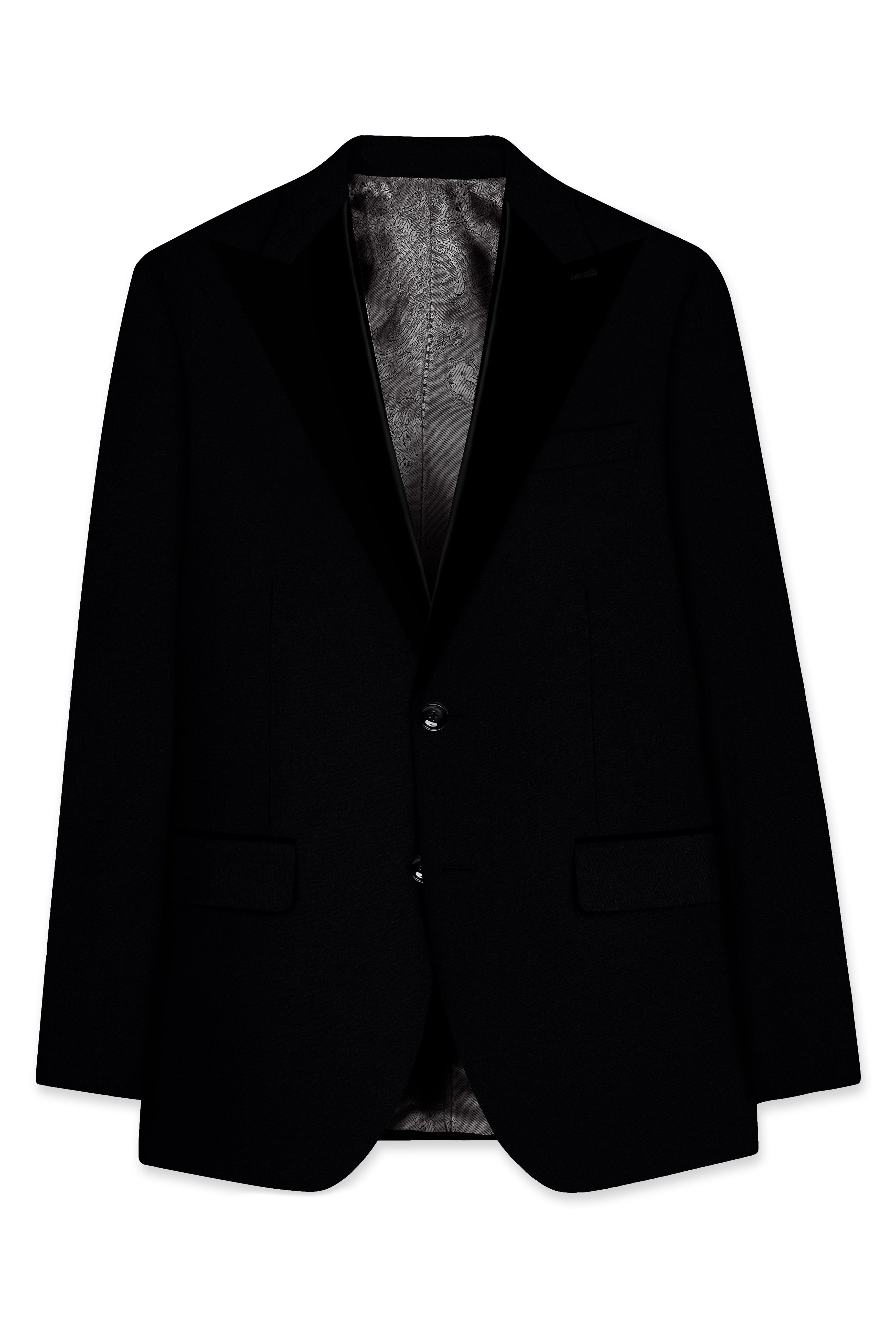 Noirex-Korean Black (The Best Black We Have) Wool Rich Peak Lapel Tuxedo Slight Stretch Suit