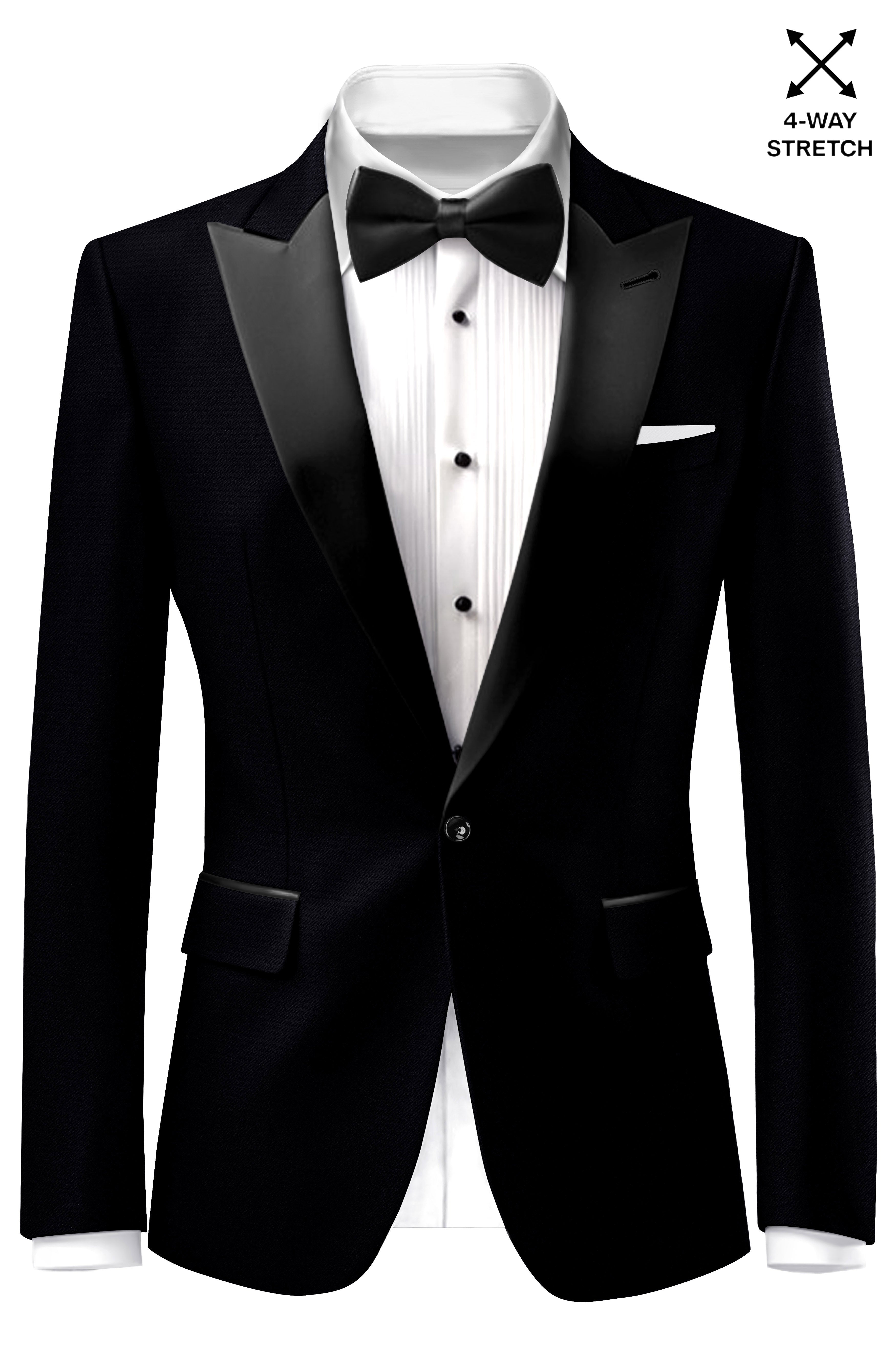 Noirex-Korean Black (The Best Black We Have) Wool Rich Peak Lapel Tuxedo Slight Stretch Suit