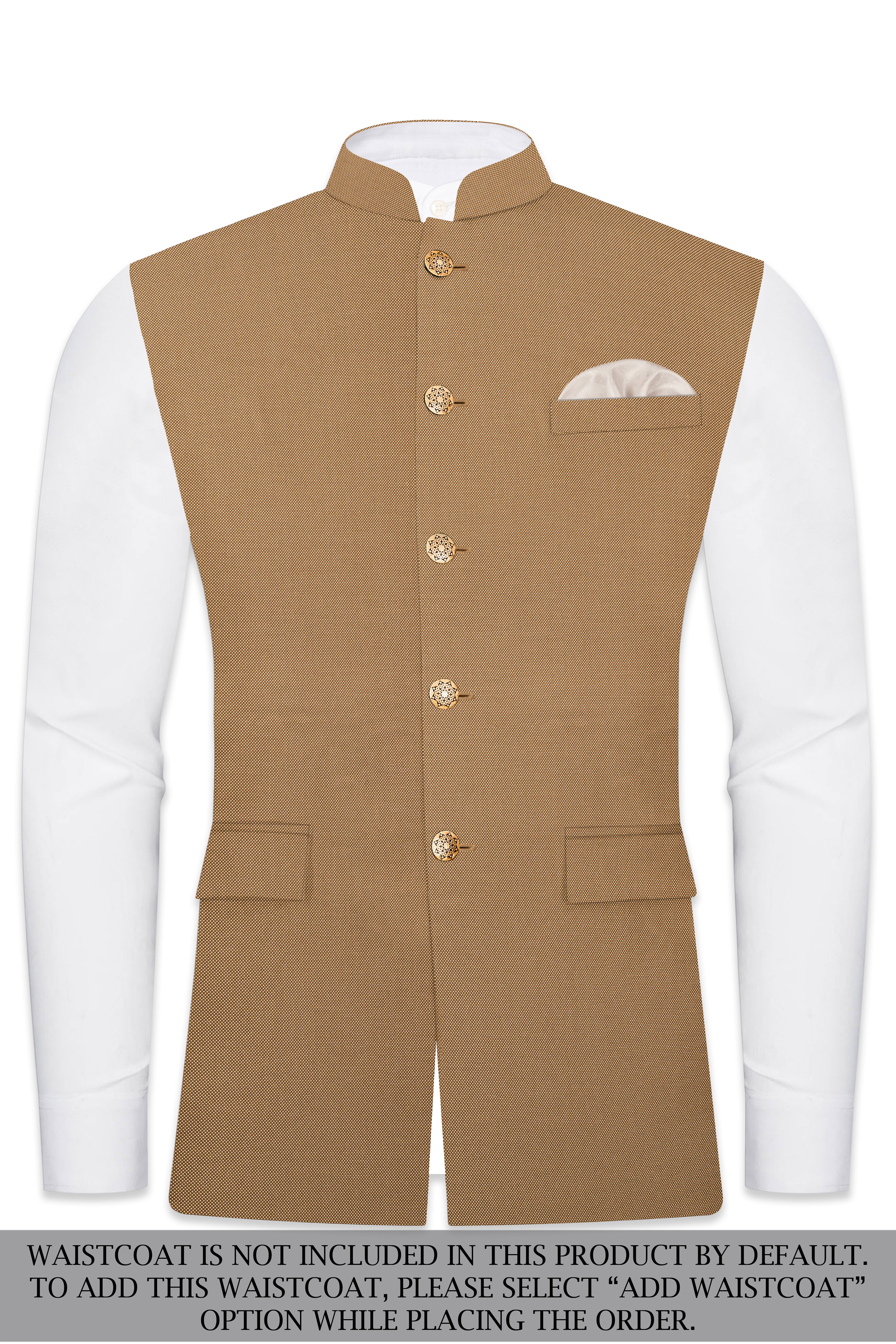 Aurenzo-Muesli Brown Textured Wool Rich Bandhgala Suit