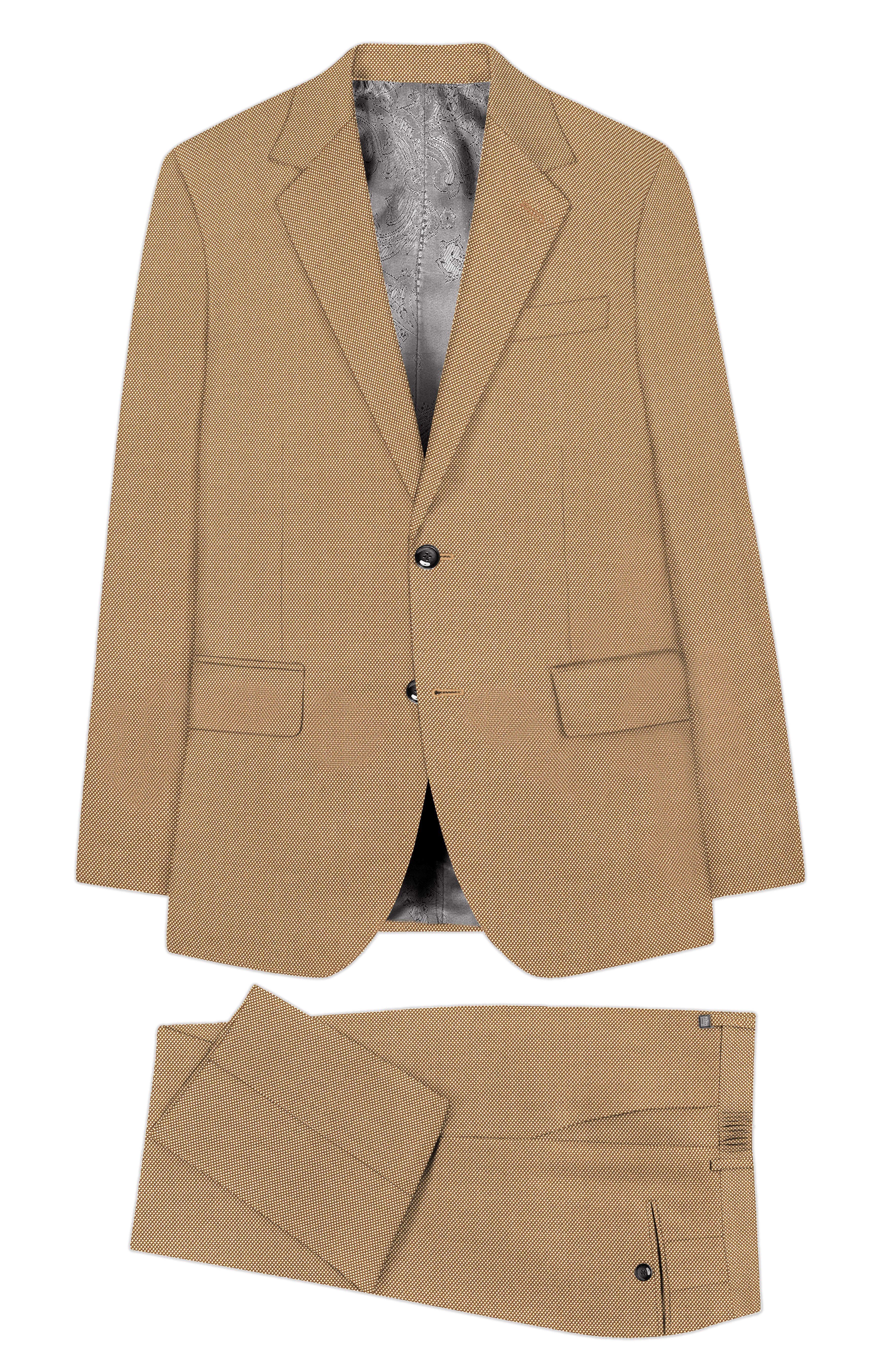 Aurenzo-Muesli Brown Textured Wool Rich Single Breasted Suit