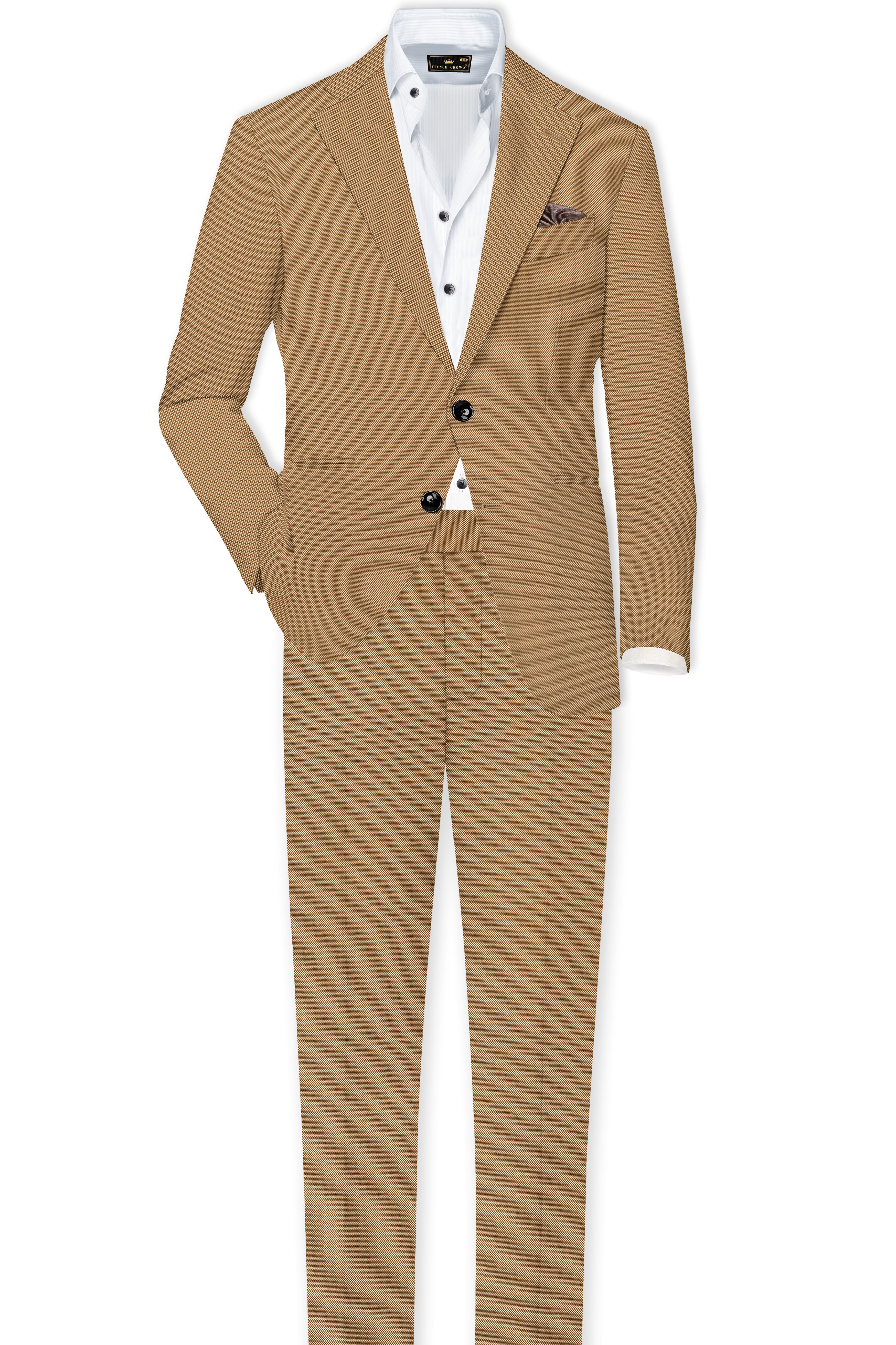 Aurenzo-Muesli Brown Textured Wool Rich Single Breasted Suit