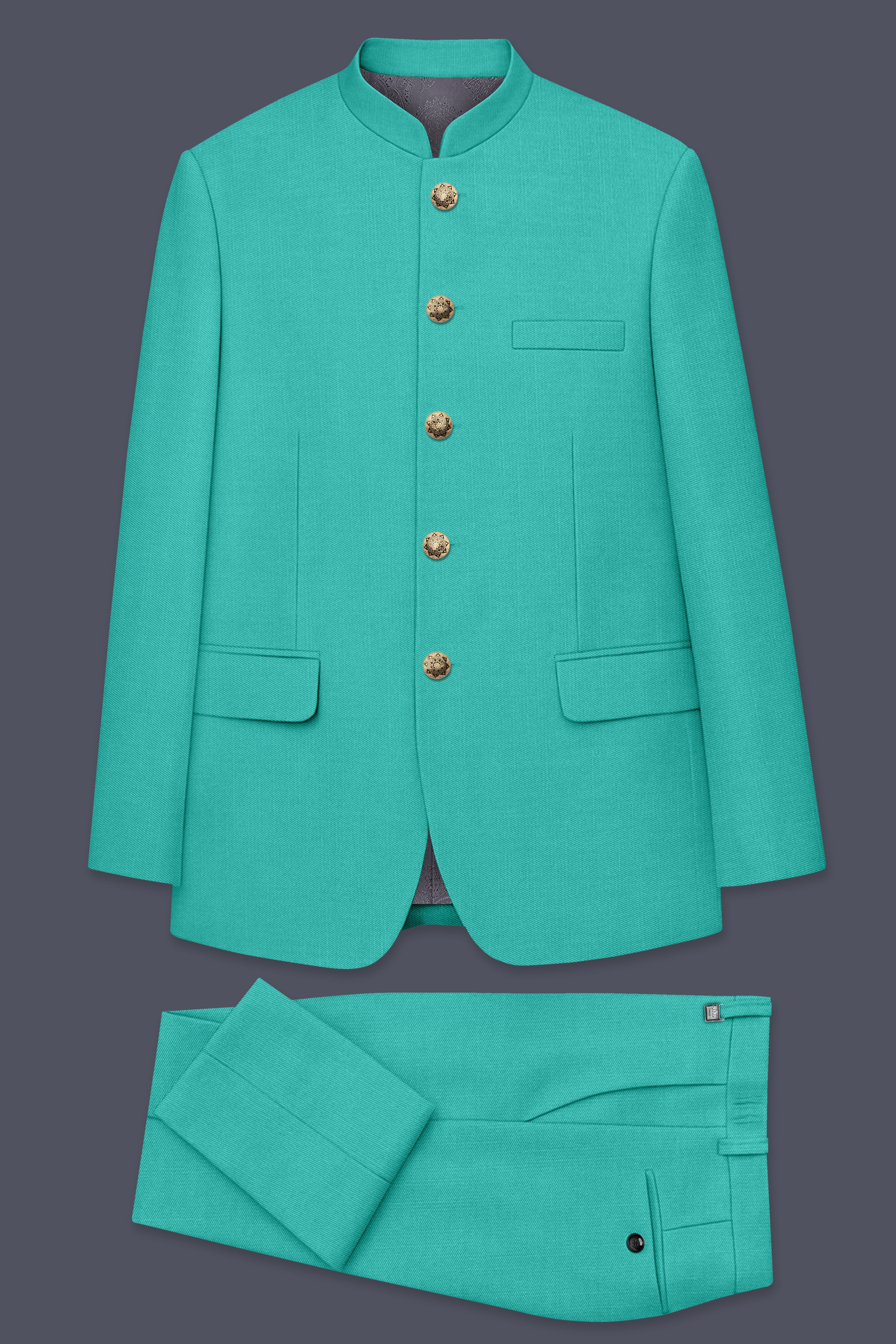 Aegir-Viking Blue Wool Rich Bandhgala Slight Stretch Suit