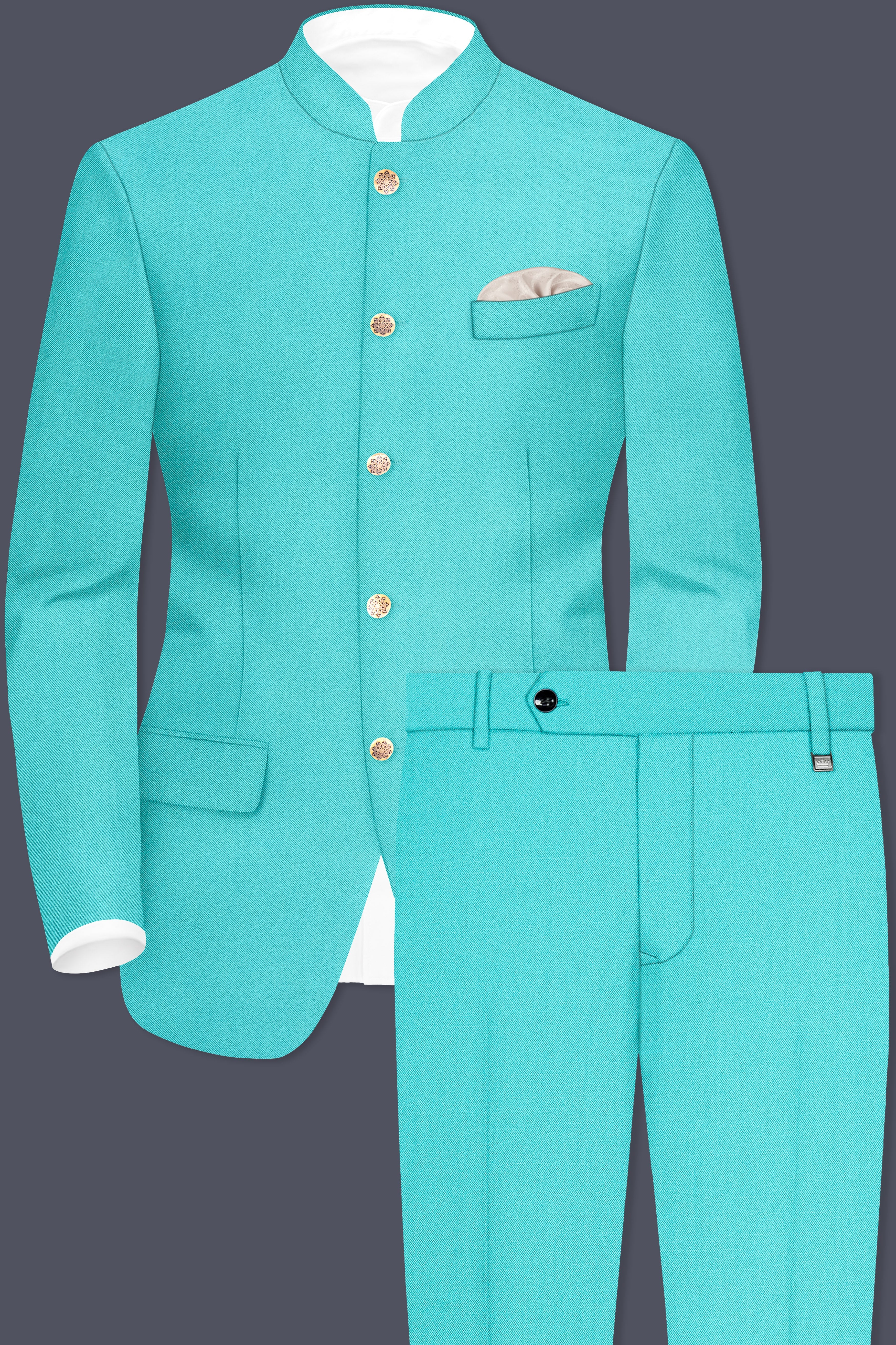 Aegir-Viking Blue Wool Rich Bandhgala Stretchable Traveler Suit