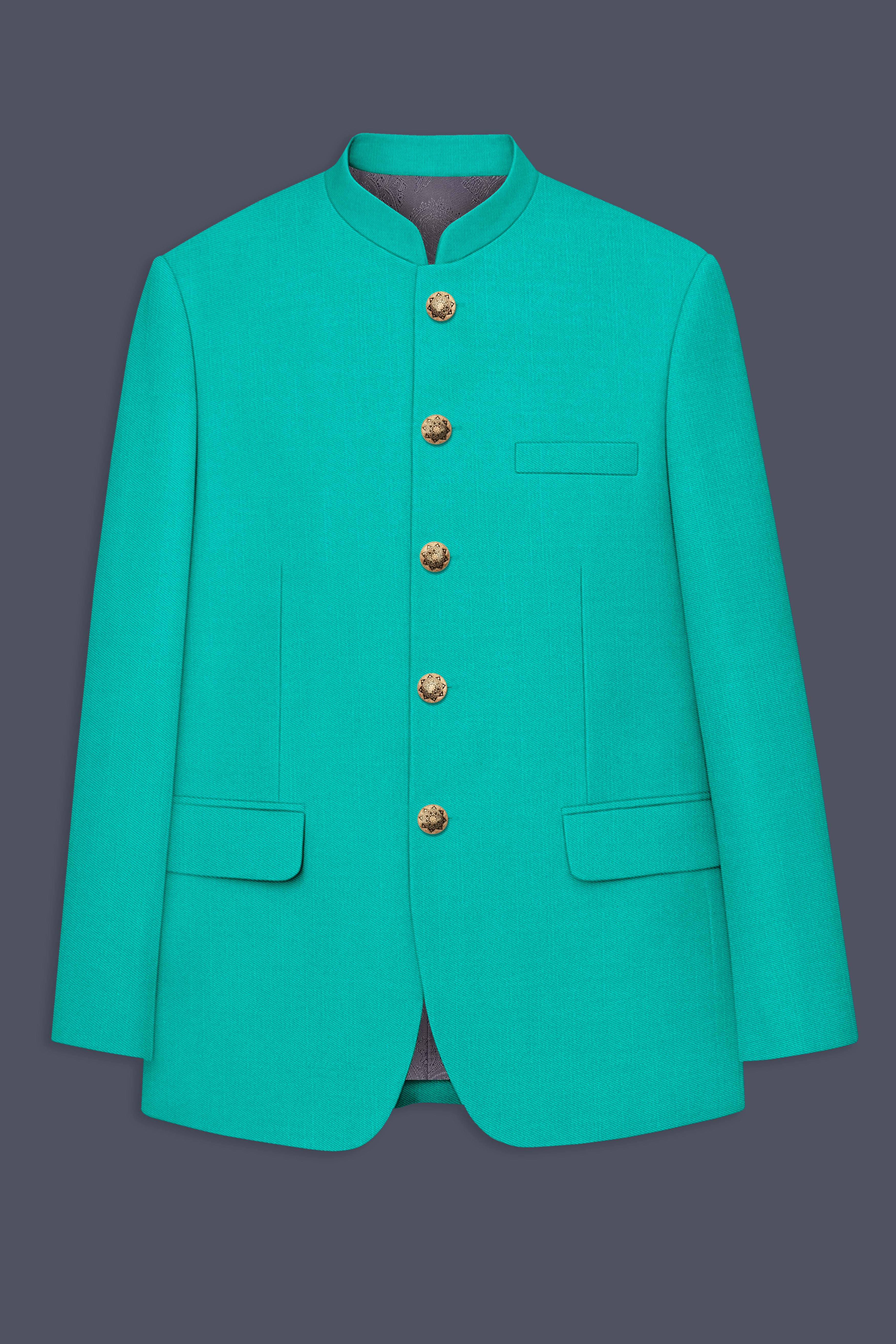 Aegir-Viking Blue Wool Rich Bandhgala Slight Stretch Suit