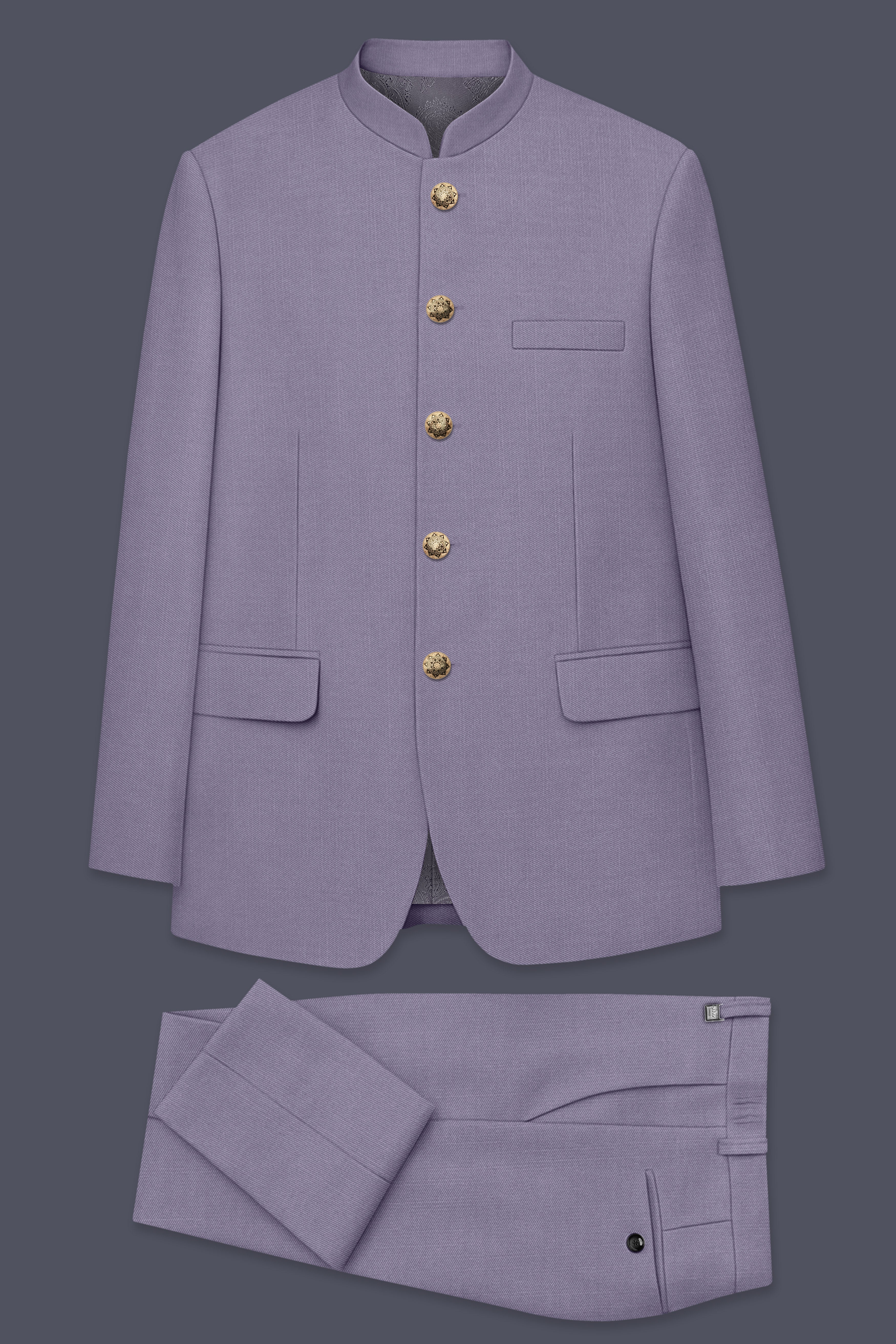 Roylen-Mountbatten Purple Wool Rich Bandhgala Slight Stretch Suit