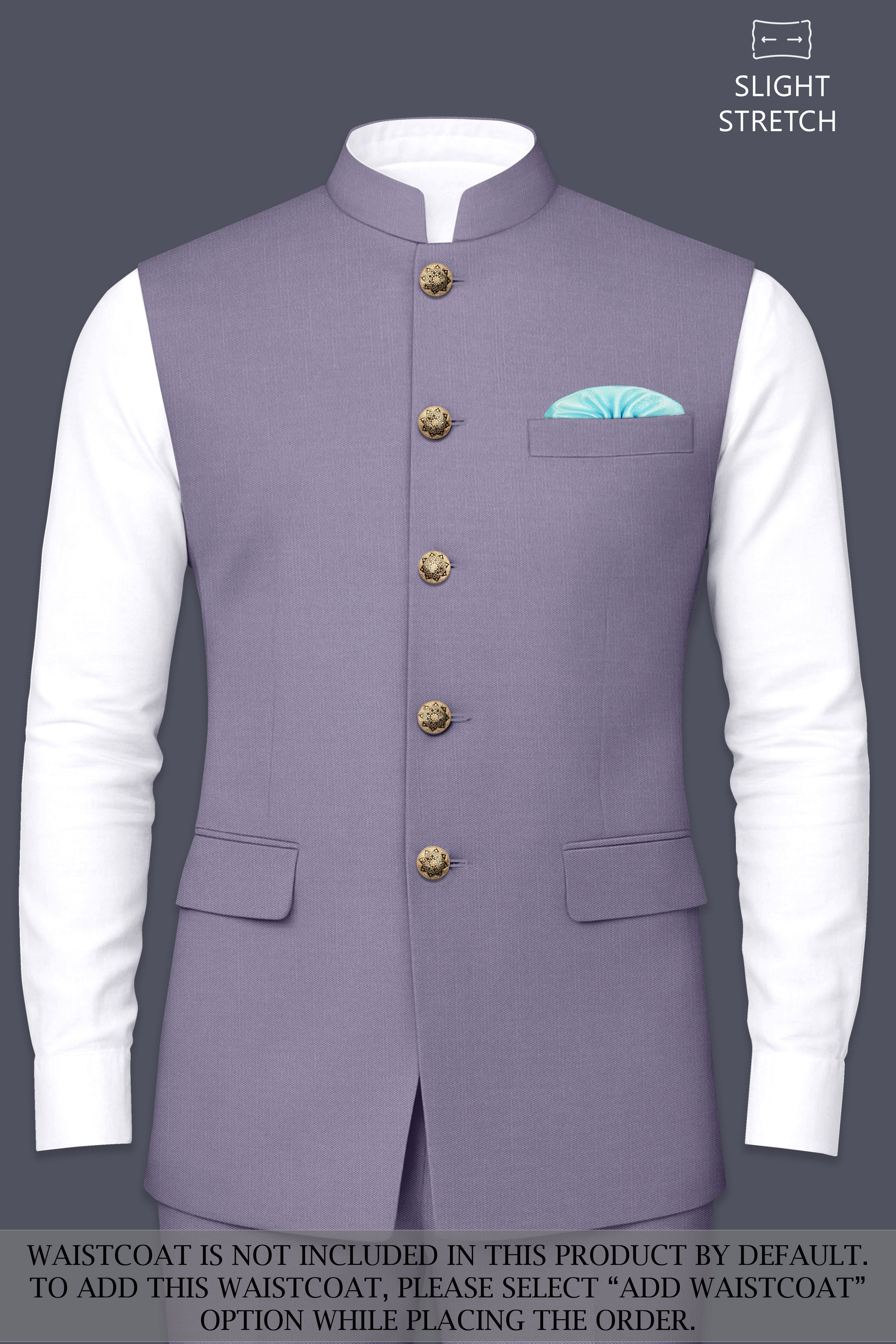 Roylen-Mountbatten Purple Wool Rich Bandhgala Slight Stretch Suit