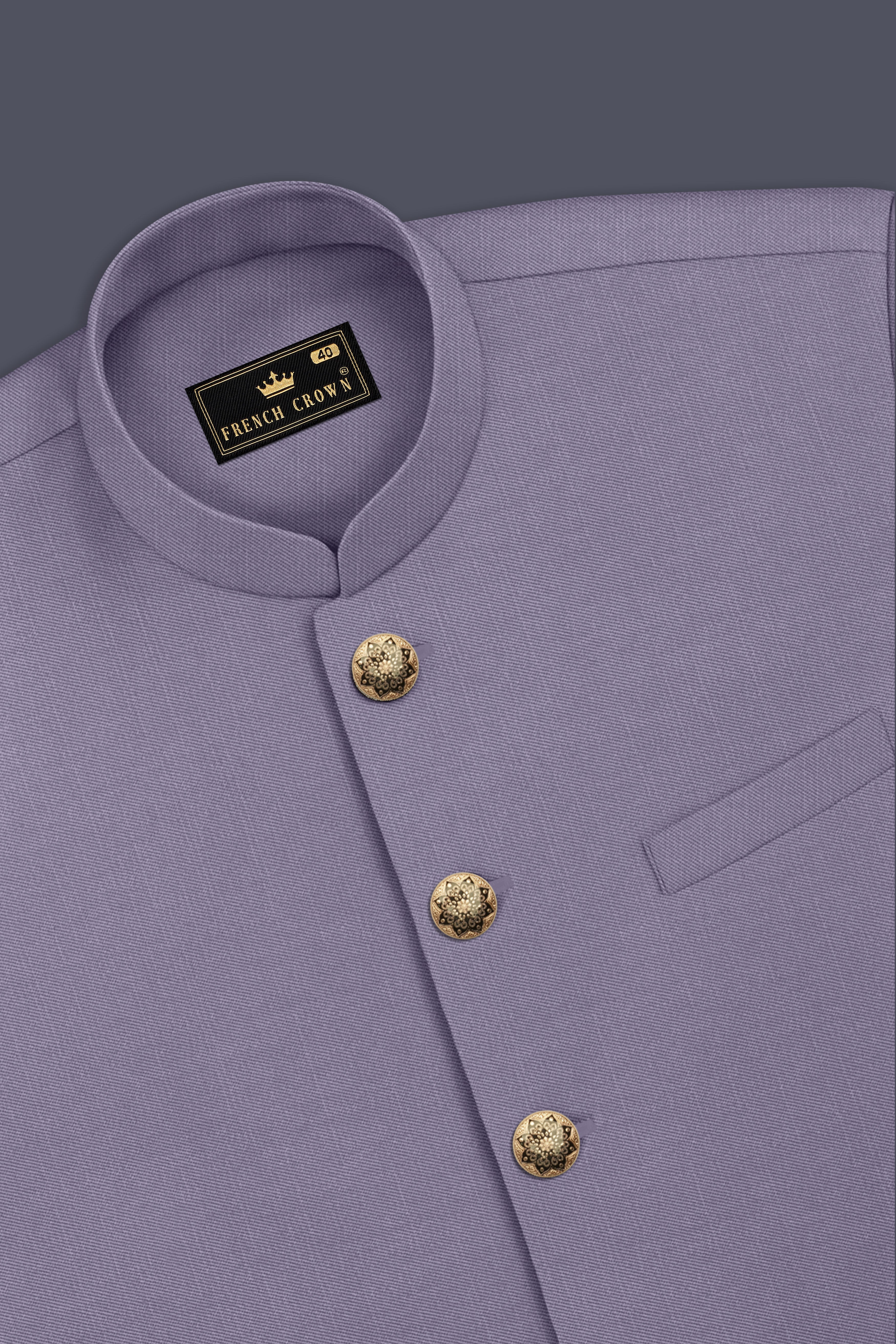 Roylen-Mountbatten Purple Wool Rich Bandhgala Slight Stretch Suit