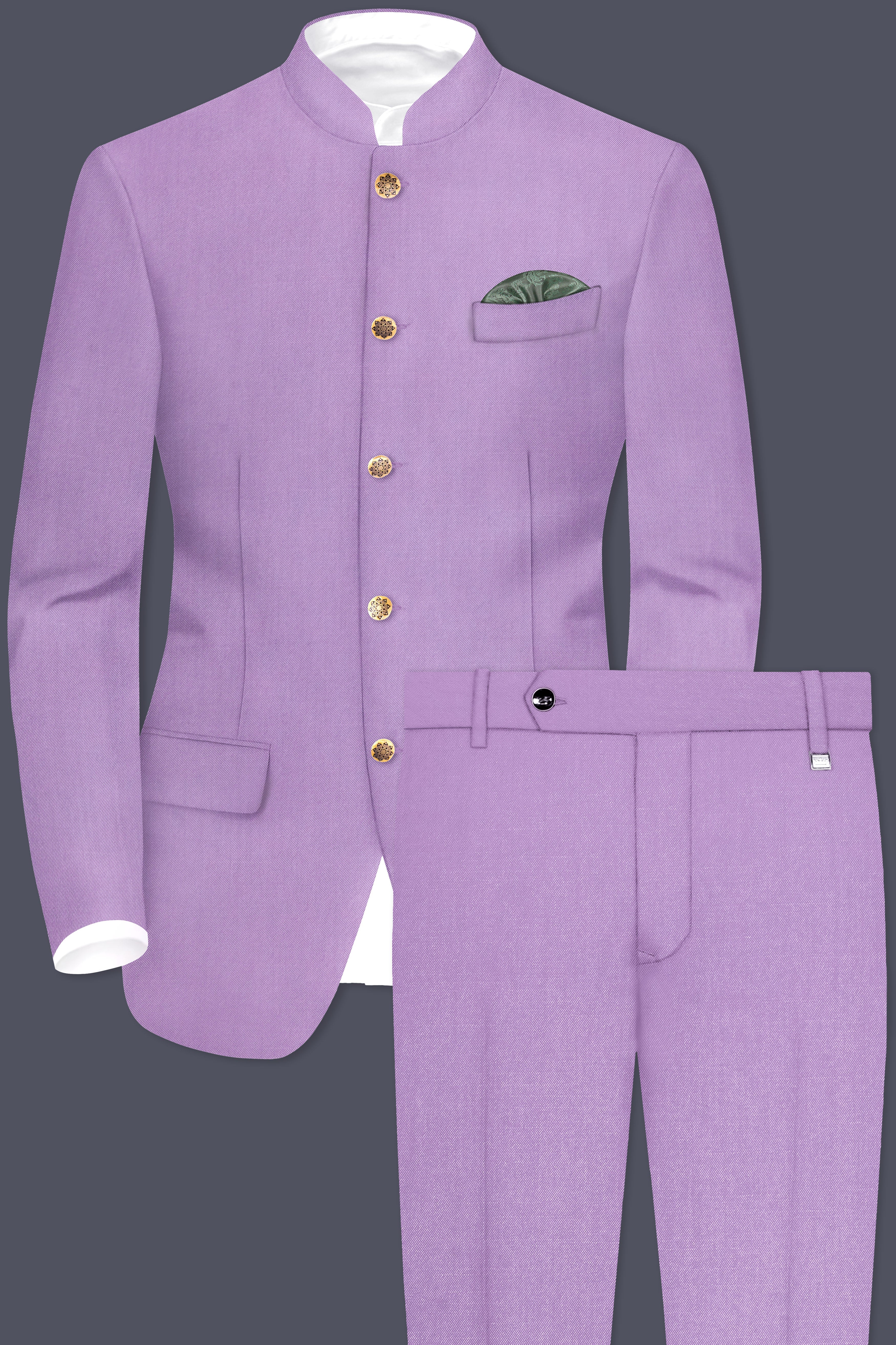 Roylen-Mountbatten Purple Wool Rich Bandhgala Stretchable Traveler Suit