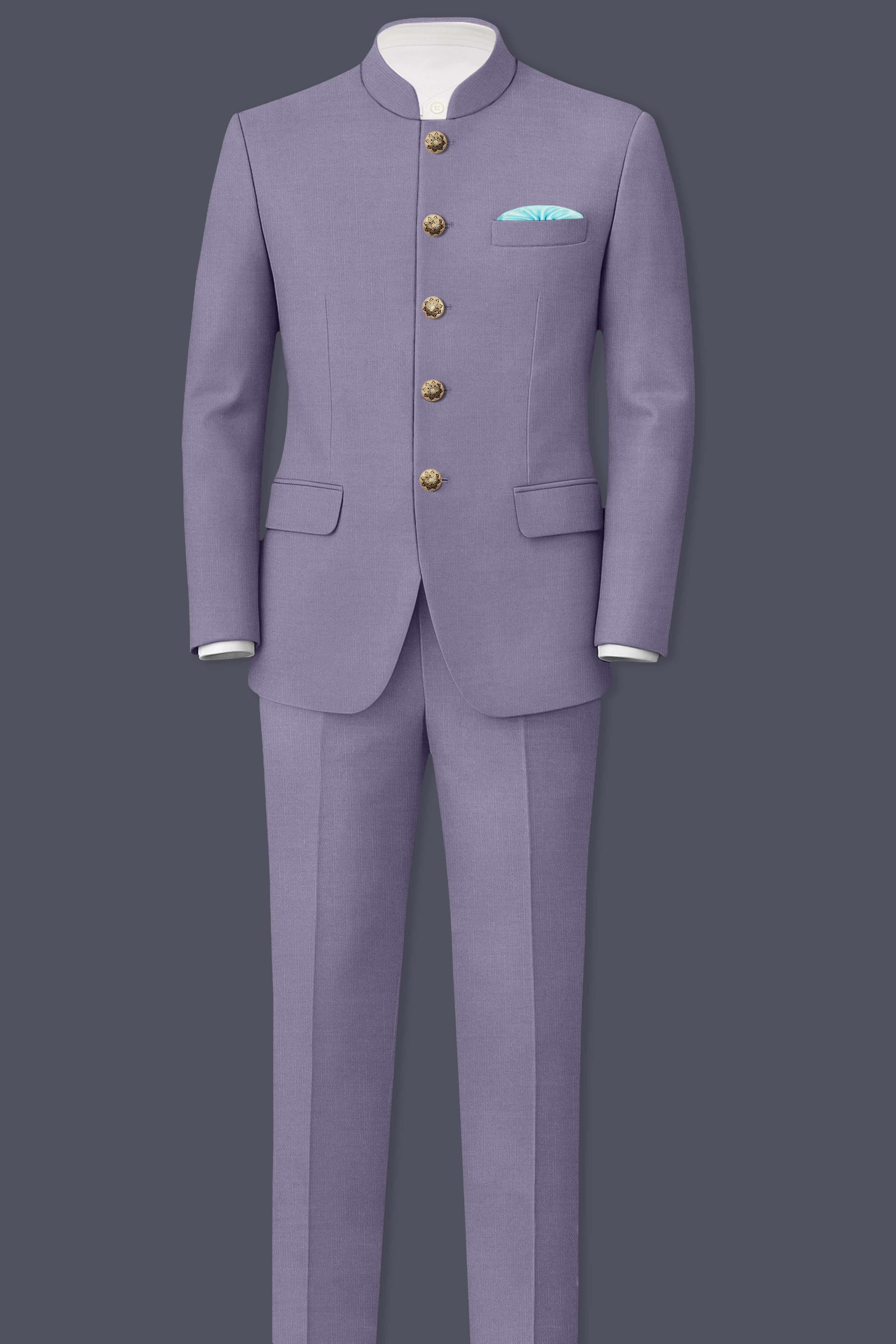 Roylen-Mountbatten Purple Wool Rich Bandhgala Slight Stretch Suit