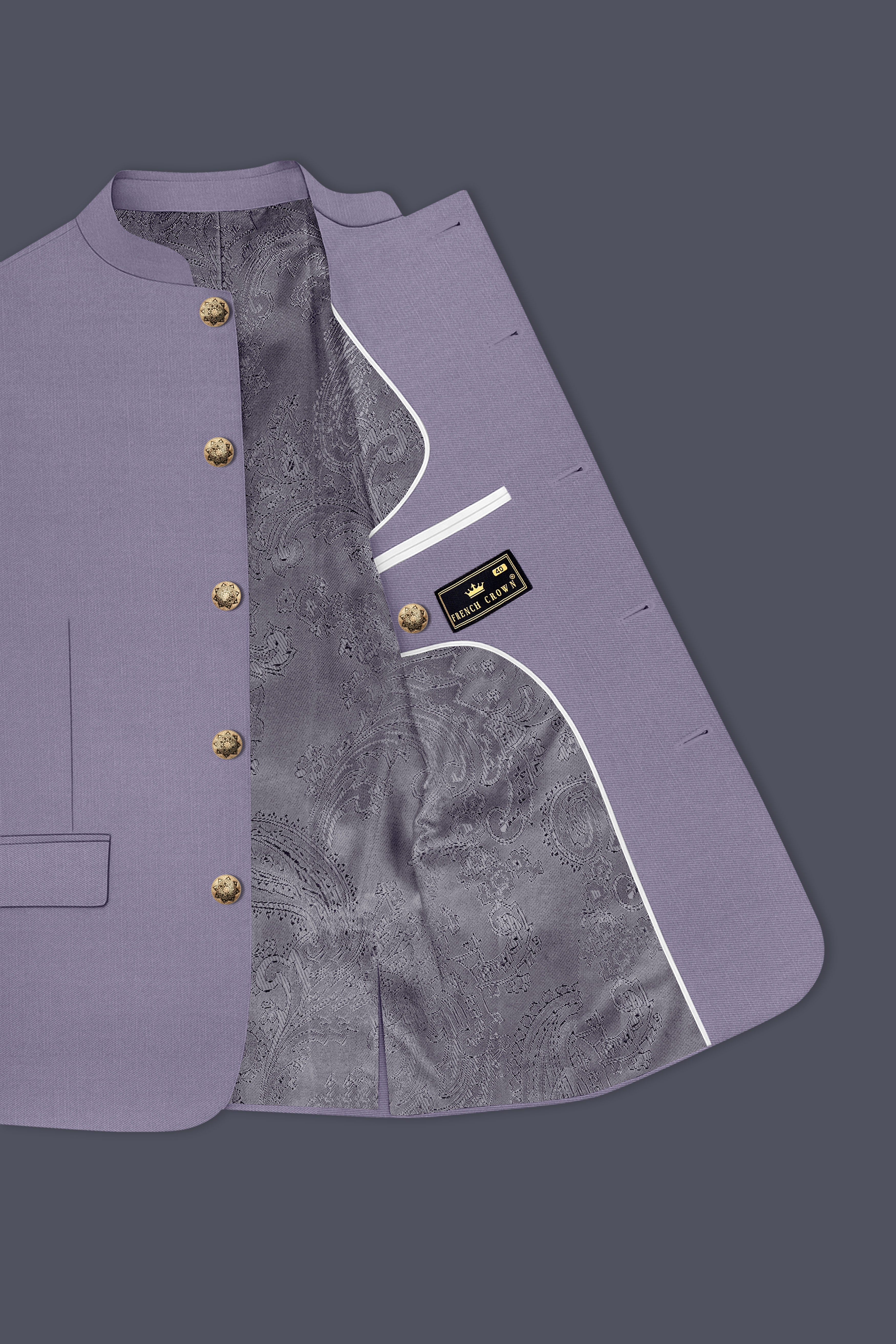 Roylen-Mountbatten Purple Wool Rich Bandhgala Slight Stretch Suit
