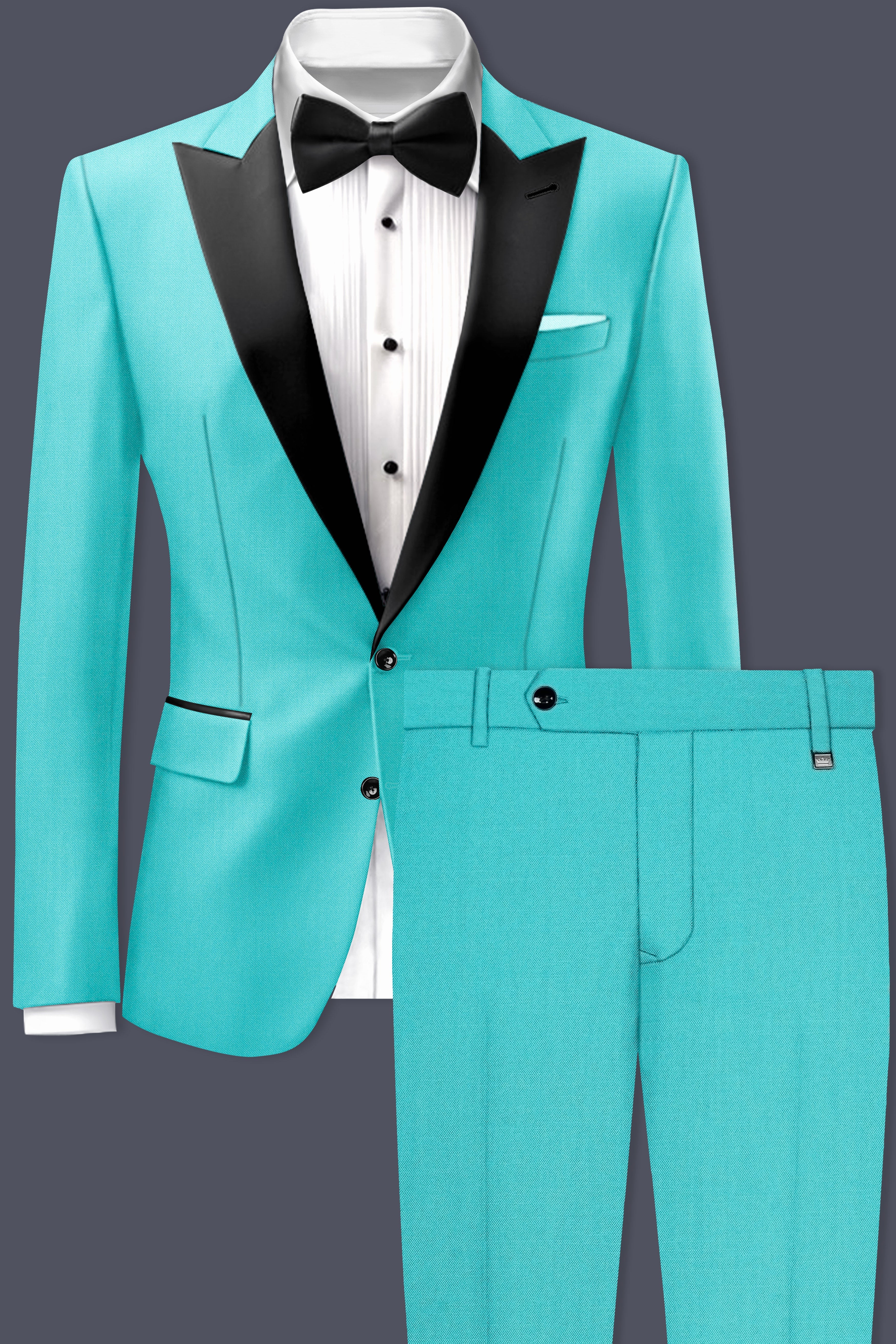 Aegir-Viking Blue Wool Rich Peak Lapel Tuxedo Stretchable Traveler Suit