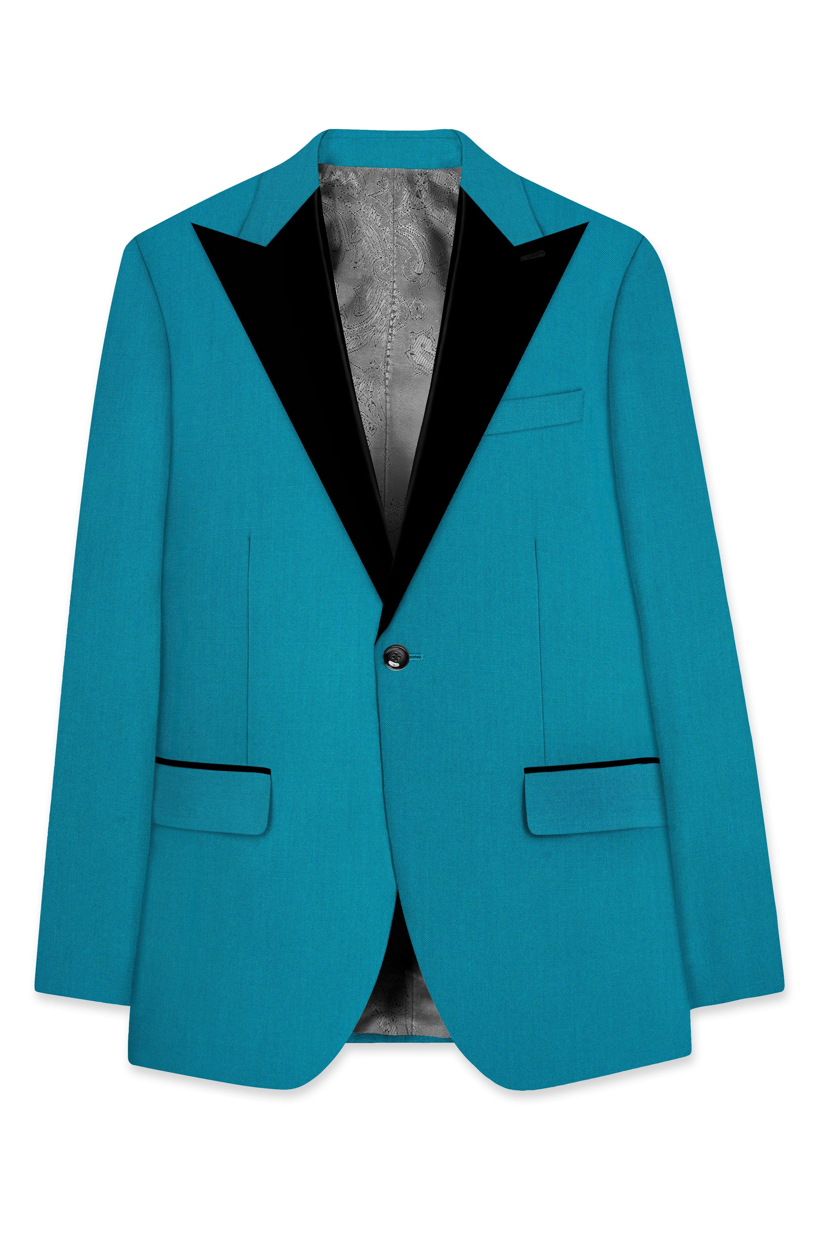 Zephir-Surfie Green Wool Rich Peak Lapel Tuxedo Slight Stretch Suit