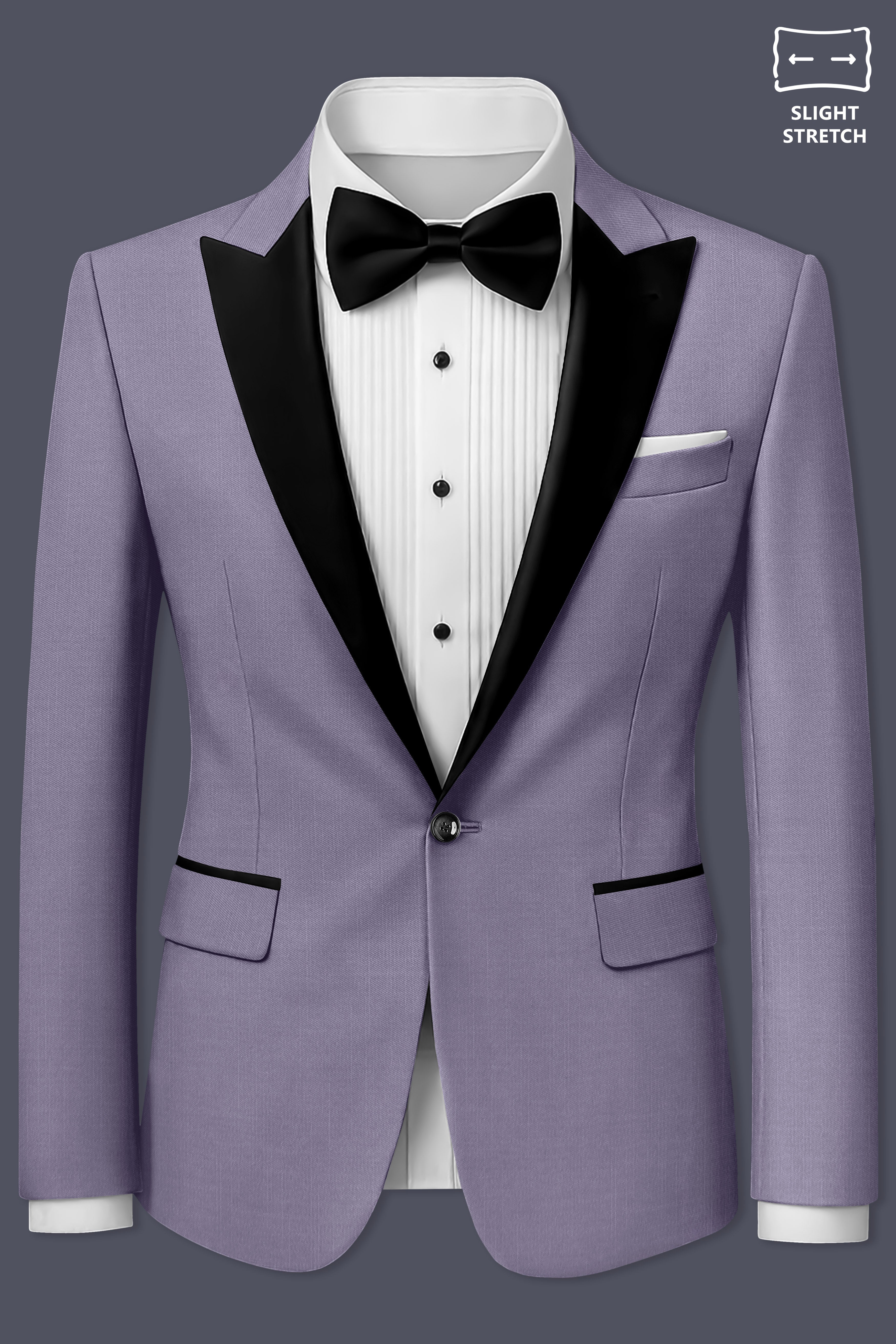 Roylen-Mountbatten Purple Wool Rich Peak Lapel Tuxedo Slight Stretch Suit