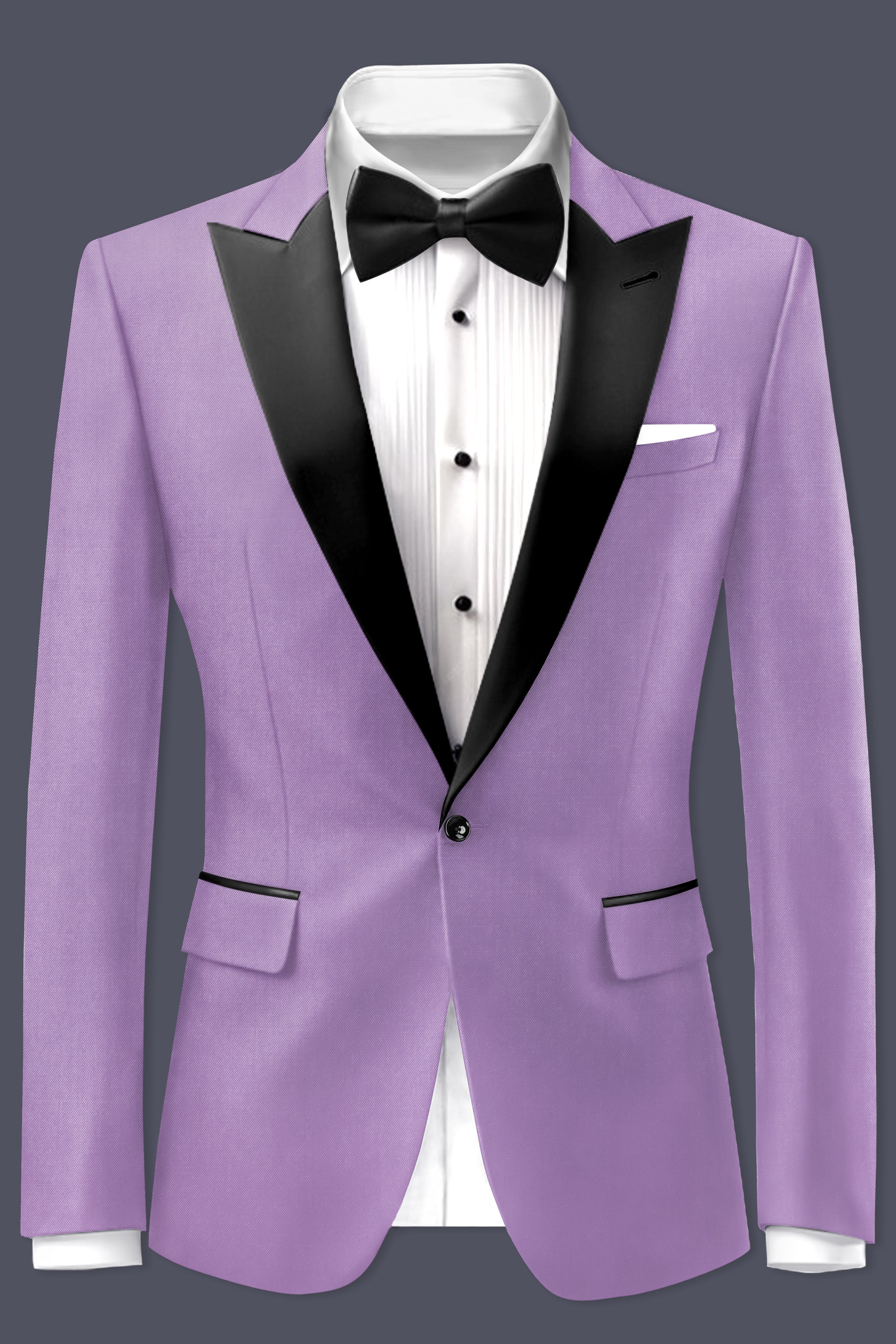 Roylen-Mountbatten Purple Wool Rich Peak Lapel Tuxedo Slight Stretch Suit