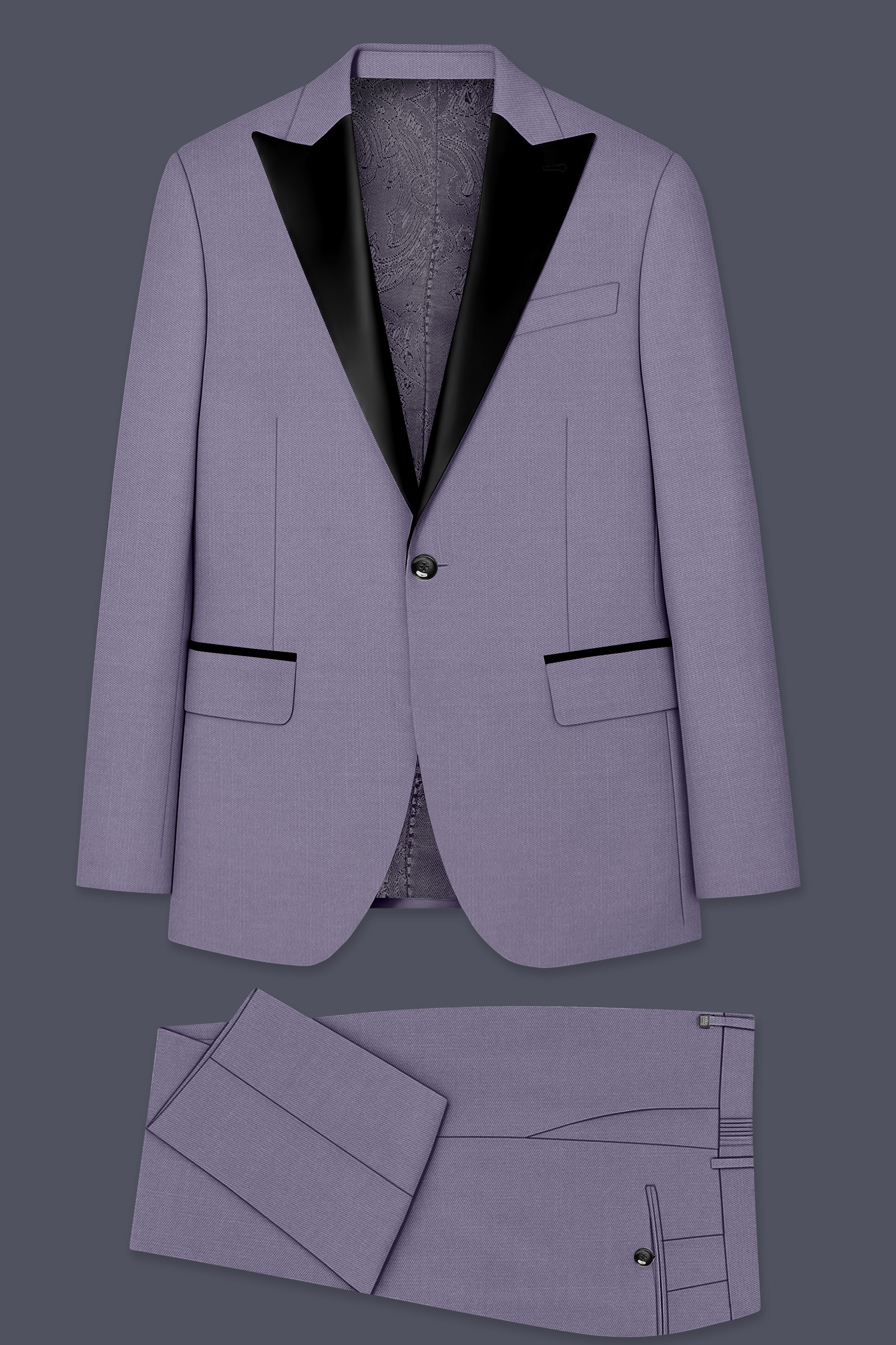 Roylen-Mountbatten Purple Wool Rich Peak Lapel Tuxedo Slight Stretch Suit