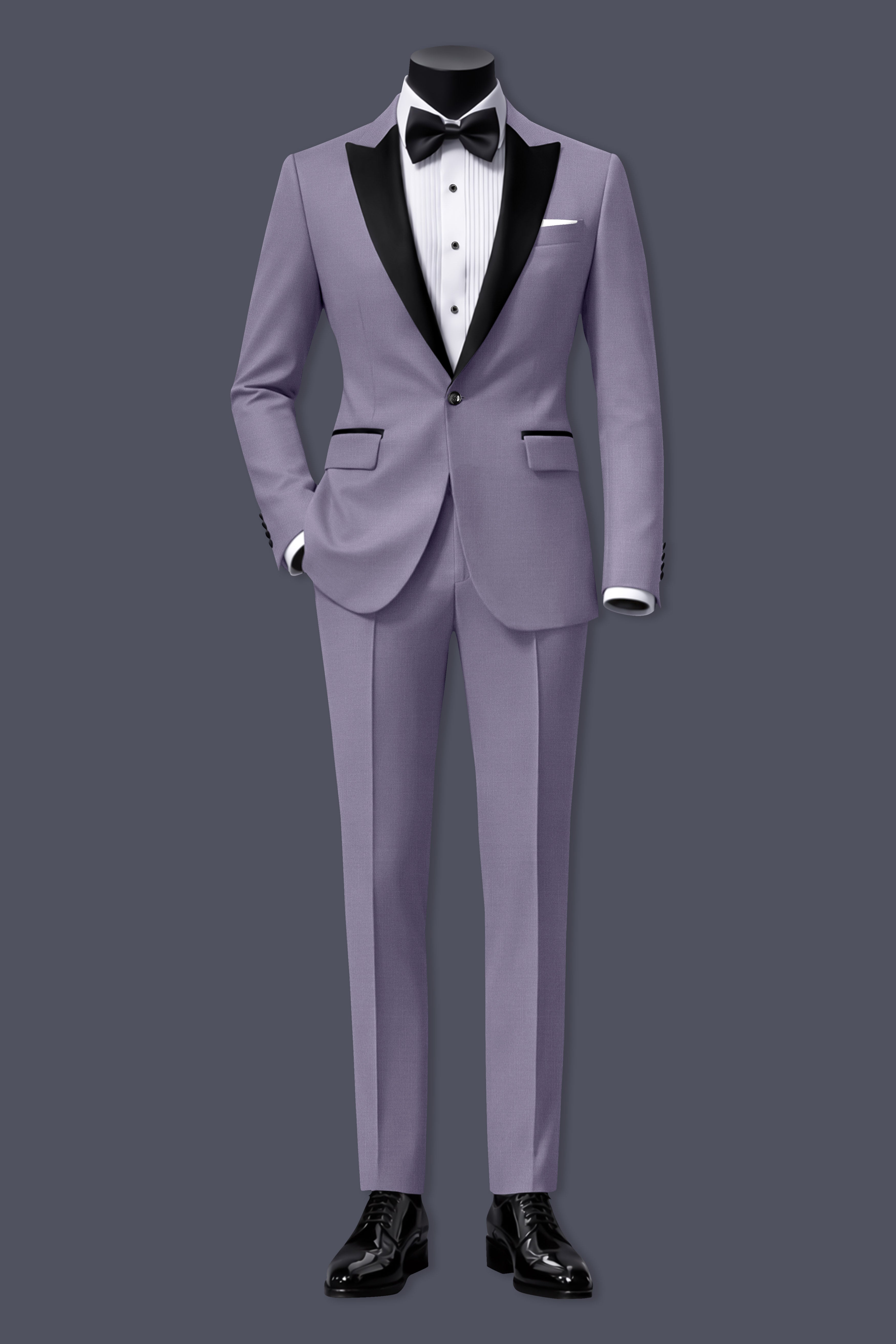Roylen-Mountbatten Purple Wool Rich Peak Lapel Tuxedo Slight Stretch Suit