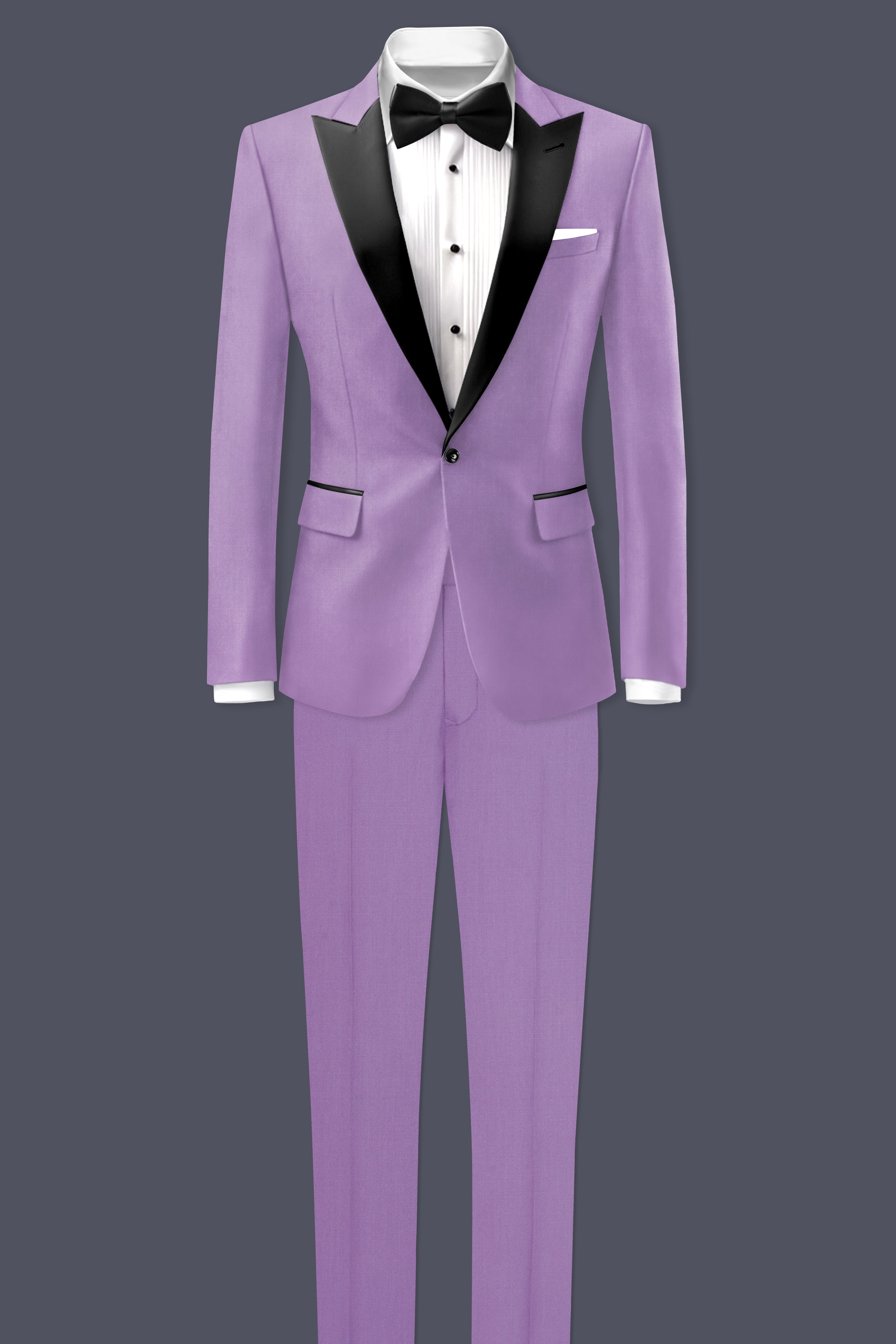 Roylen-Mountbatten Purple Wool Rich Peak Lapel Tuxedo Slight Stretch Suit