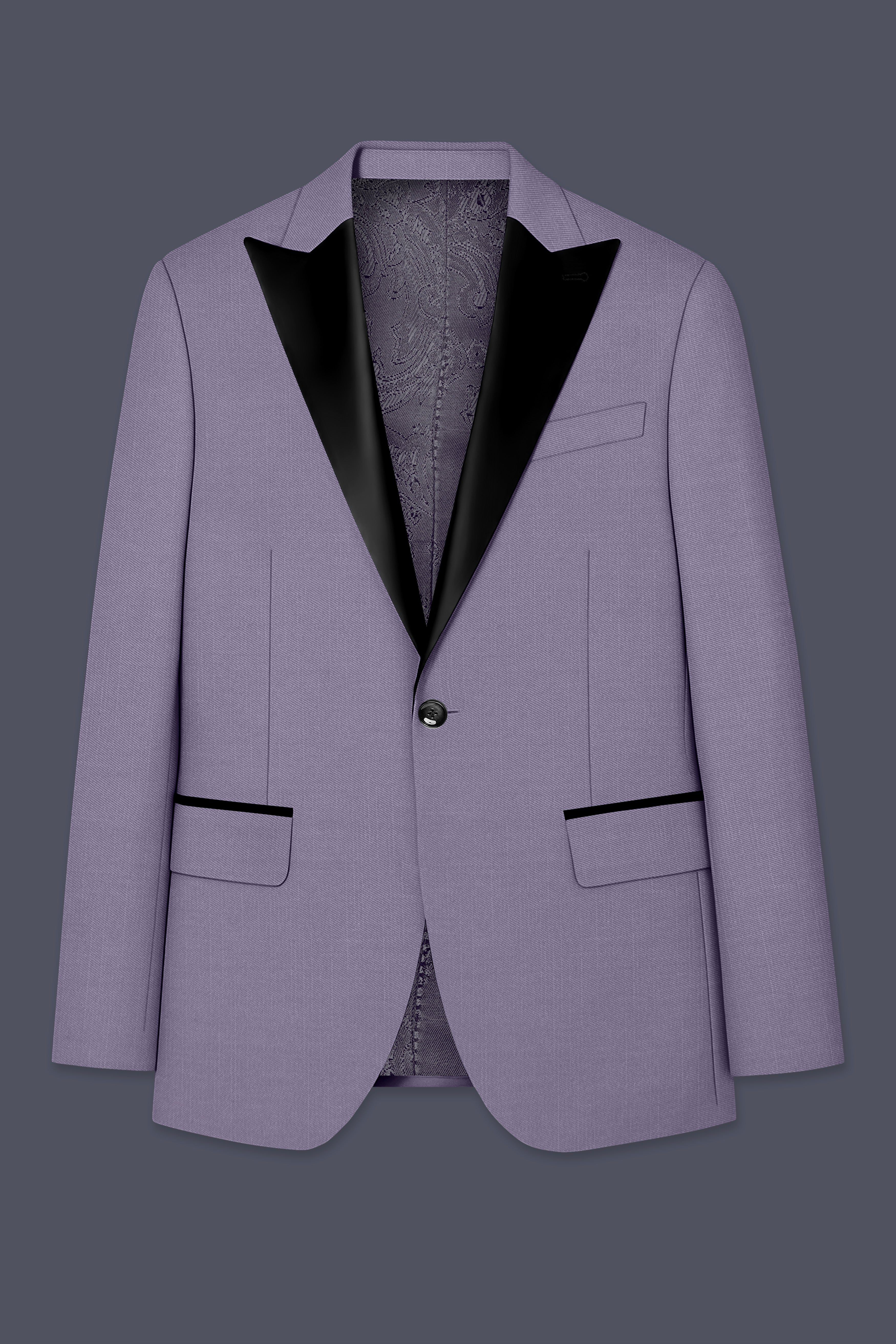 Roylen-Mountbatten Purple Wool Rich Peak Lapel Tuxedo Slight Stretch Suit