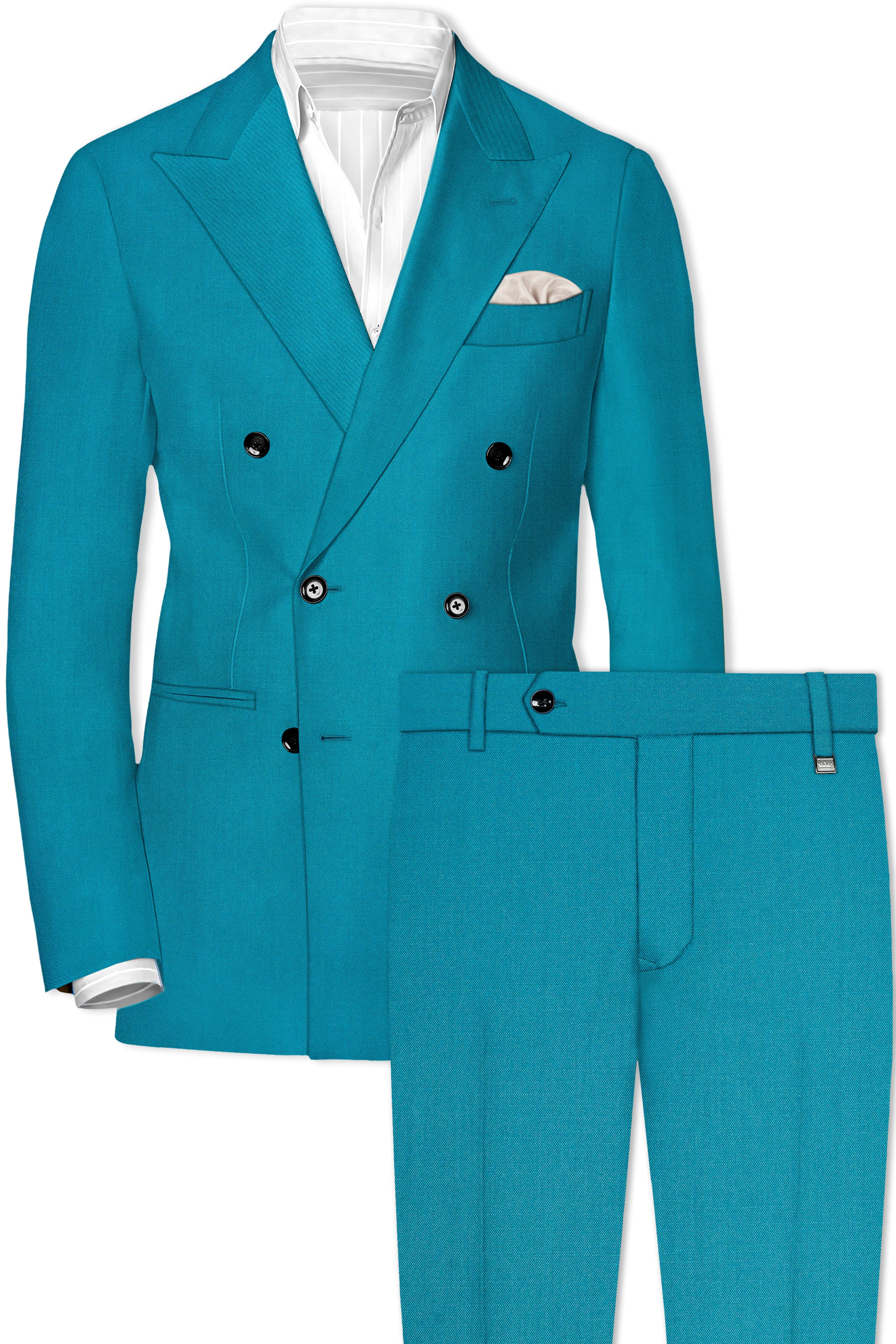 Zephir-Surfie Green Wool Rich Double Breasted Stretchable Traveler Suit