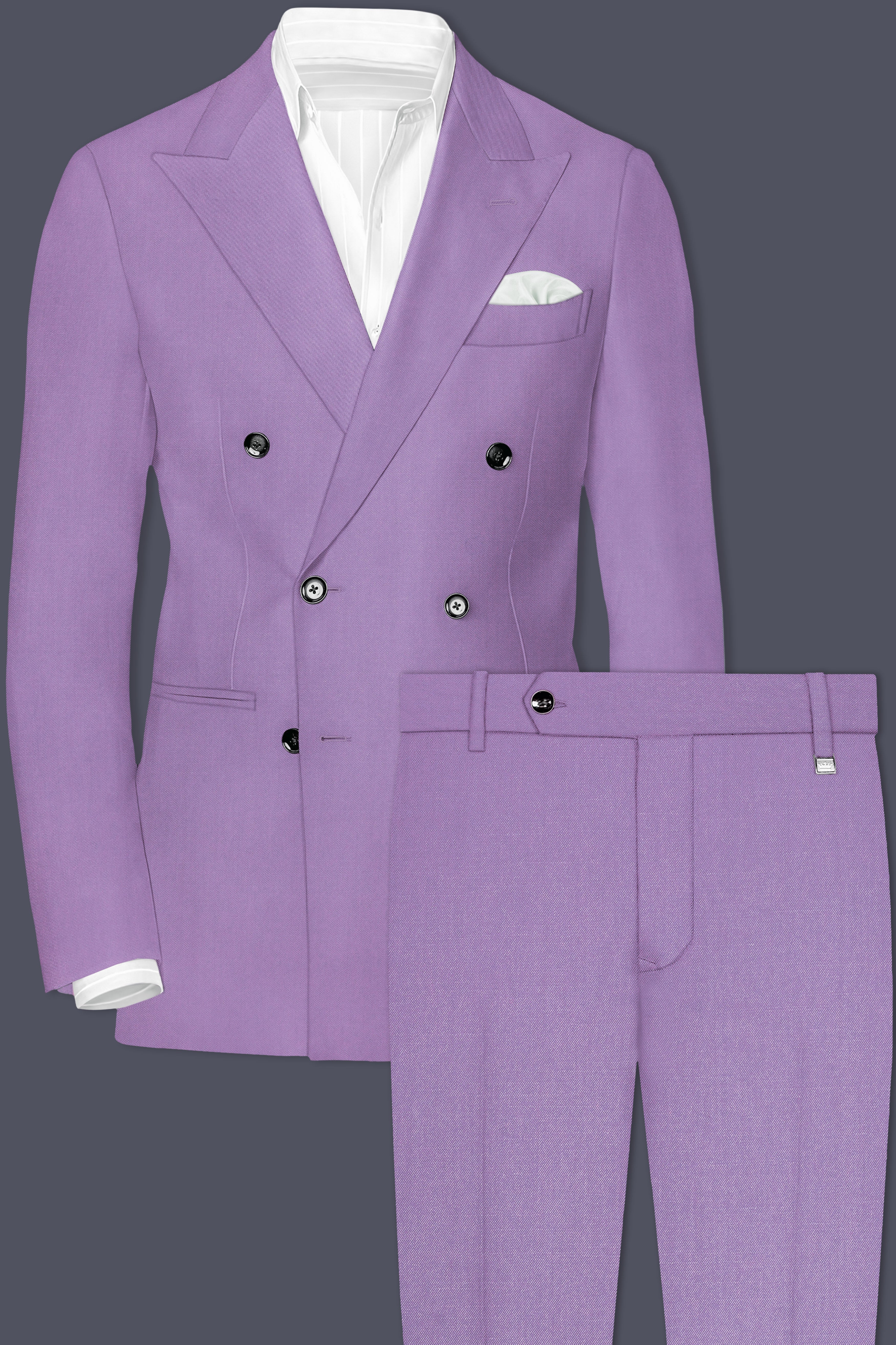 Roylen-Mountbatten Purple Wool Rich Double Breasted Stretchable Traveler Suit