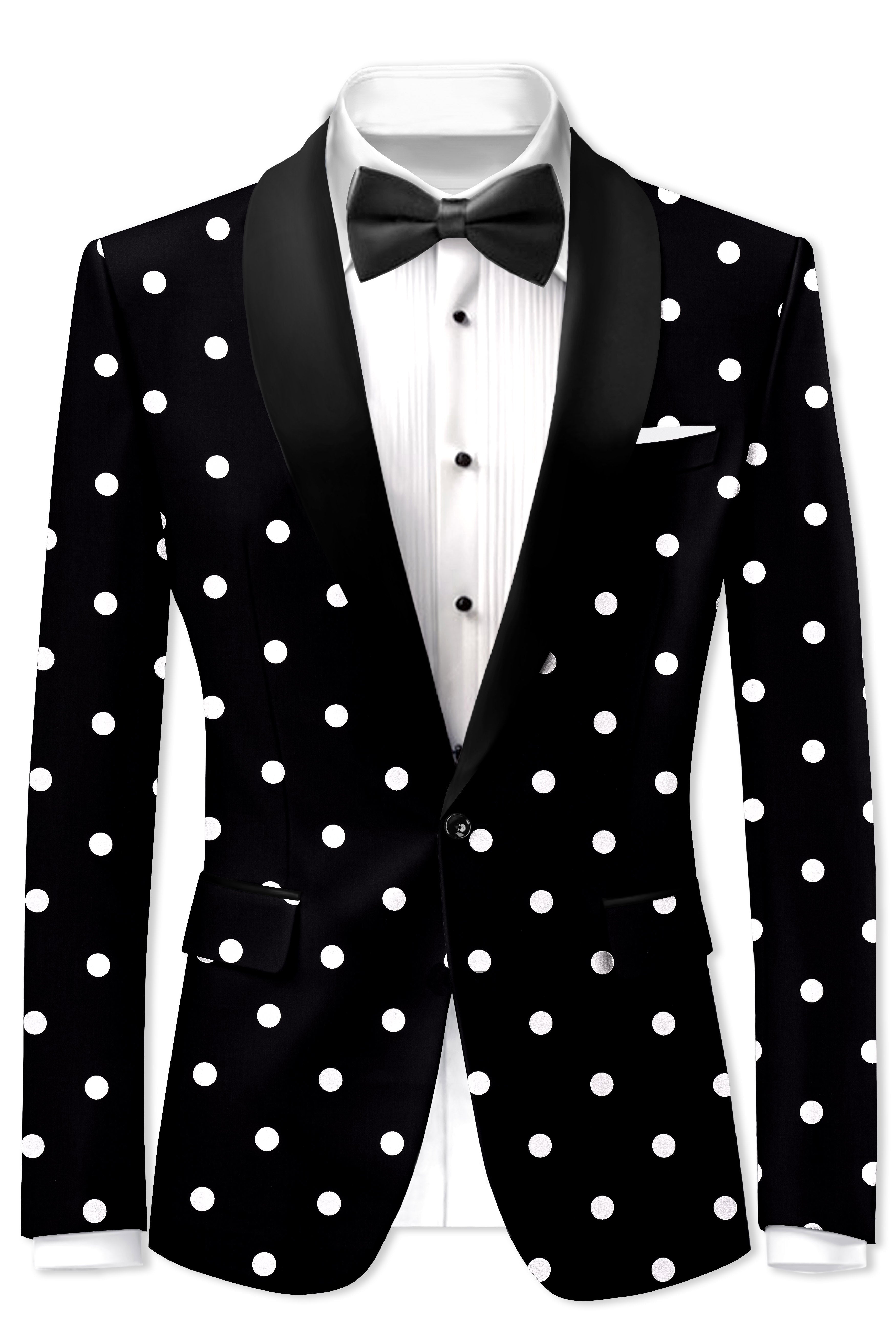 Noirdot-Jade Black Polka Dots Printed Premium Cotton Tuxedo Suit
